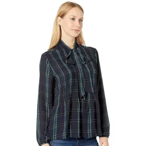 1.State Plaid Georgette Button L/S Tie Nk Pintuck Sleek Plaid Blouse