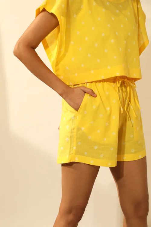 Bandhani Paper Bag Waist Shorts In Electric Yellow