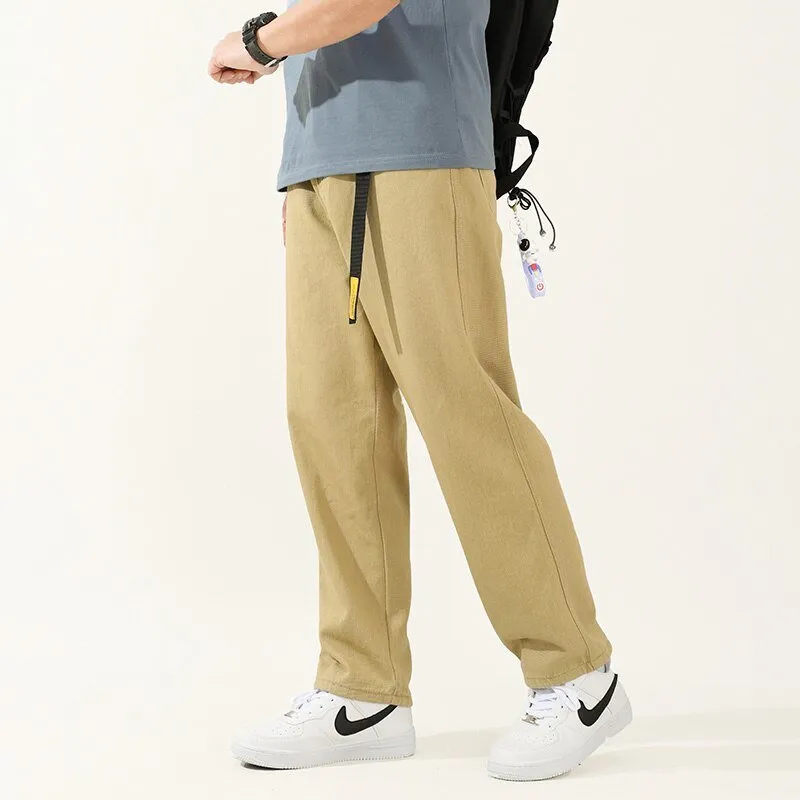 Belt Loose Straight Tube Mens Trouser