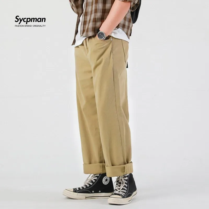 Belt Loose Straight Tube Mens Trouser