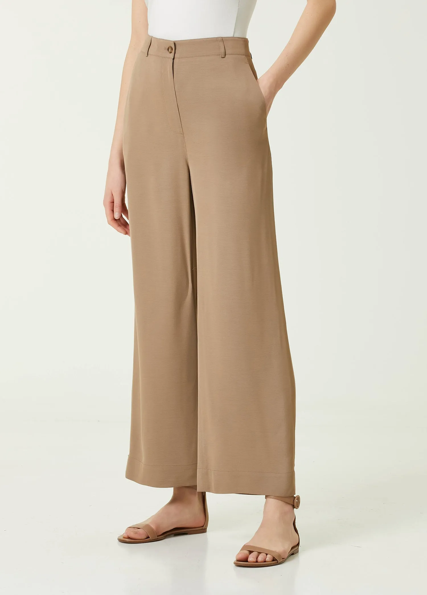 Beymen Collection High Waist Flowy Trouser Beige