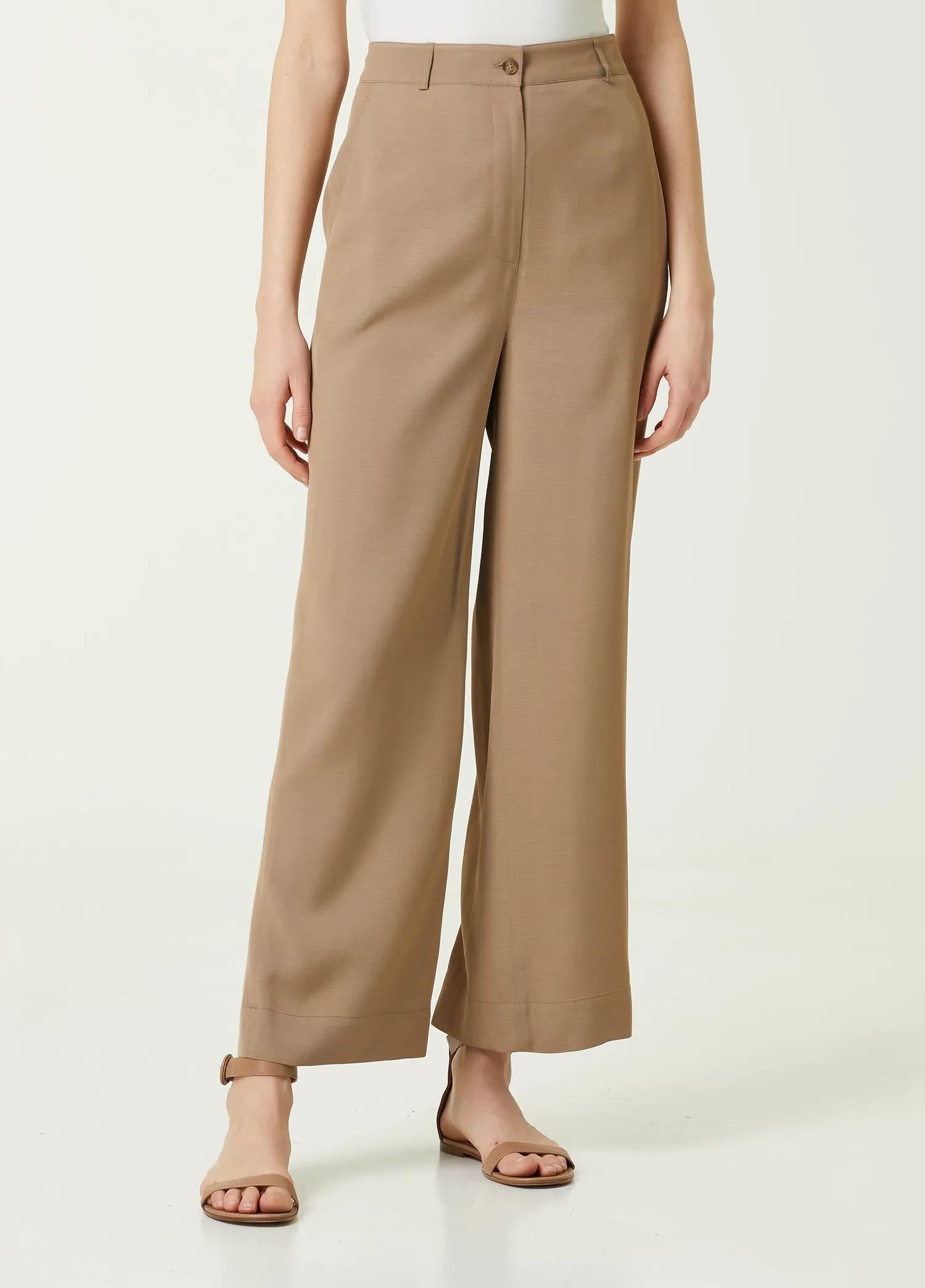 Beymen Collection High Waist Flowy Trouser Beige