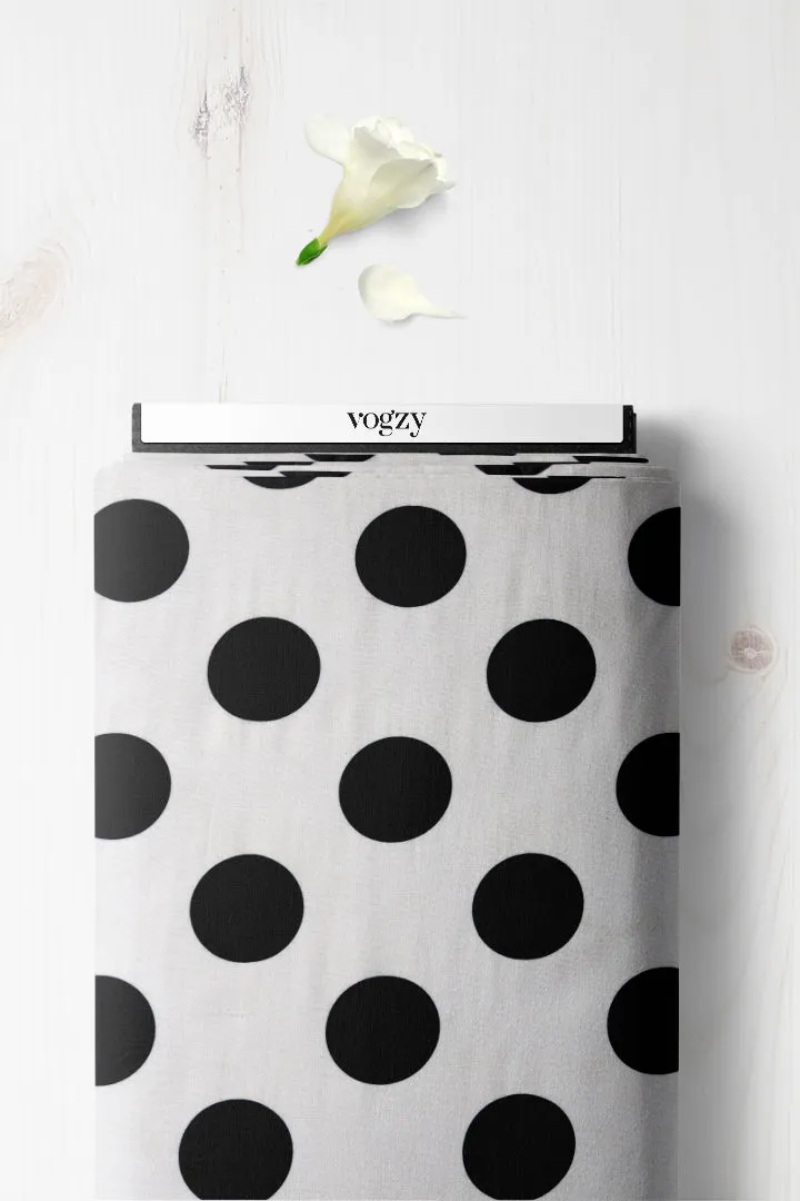 Black Polka Dot Pattern Printed Natural Muslin Silk Fabric