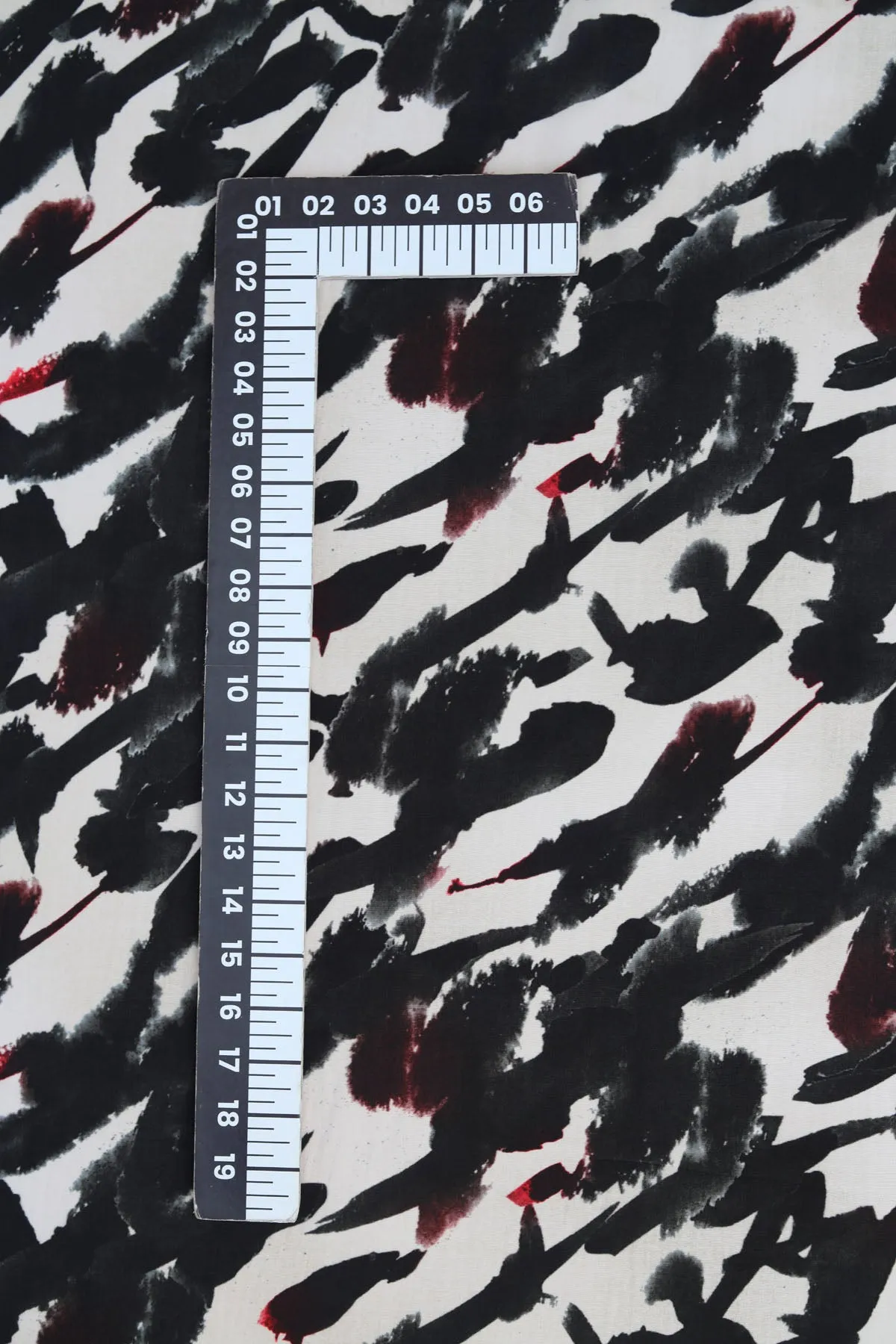 Blotchy Black and Off-white Seamless Pattern Printed Natural Crepe Silk Fabric