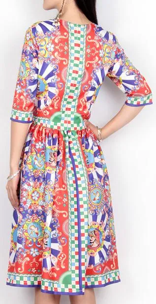 Bright Colored Mixed Print Dress