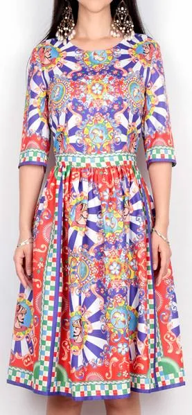 Bright Colored Mixed Print Dress