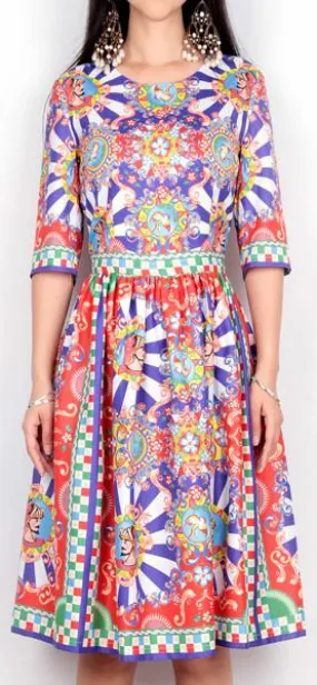 Bright Colored Mixed Print Dress