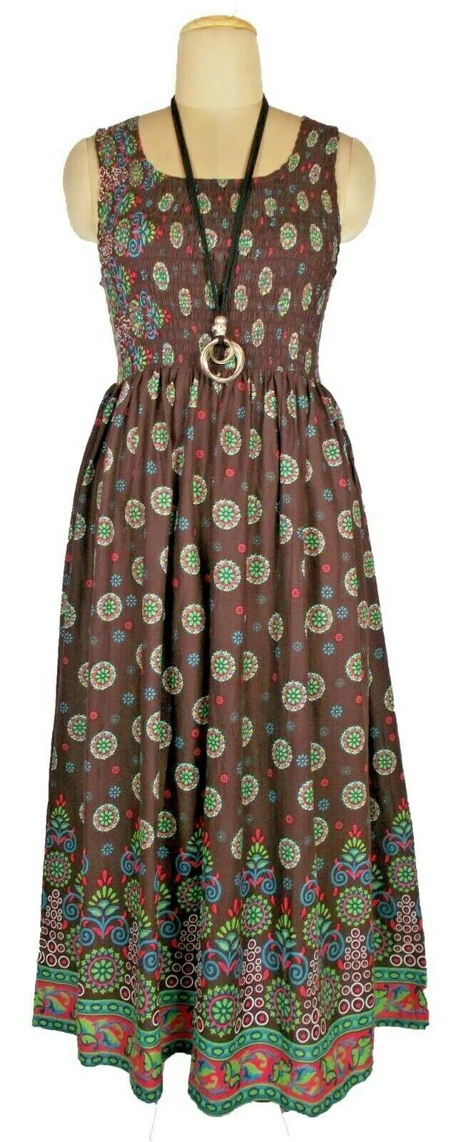 Brown 100% cotton maxi dress onesie 10-16