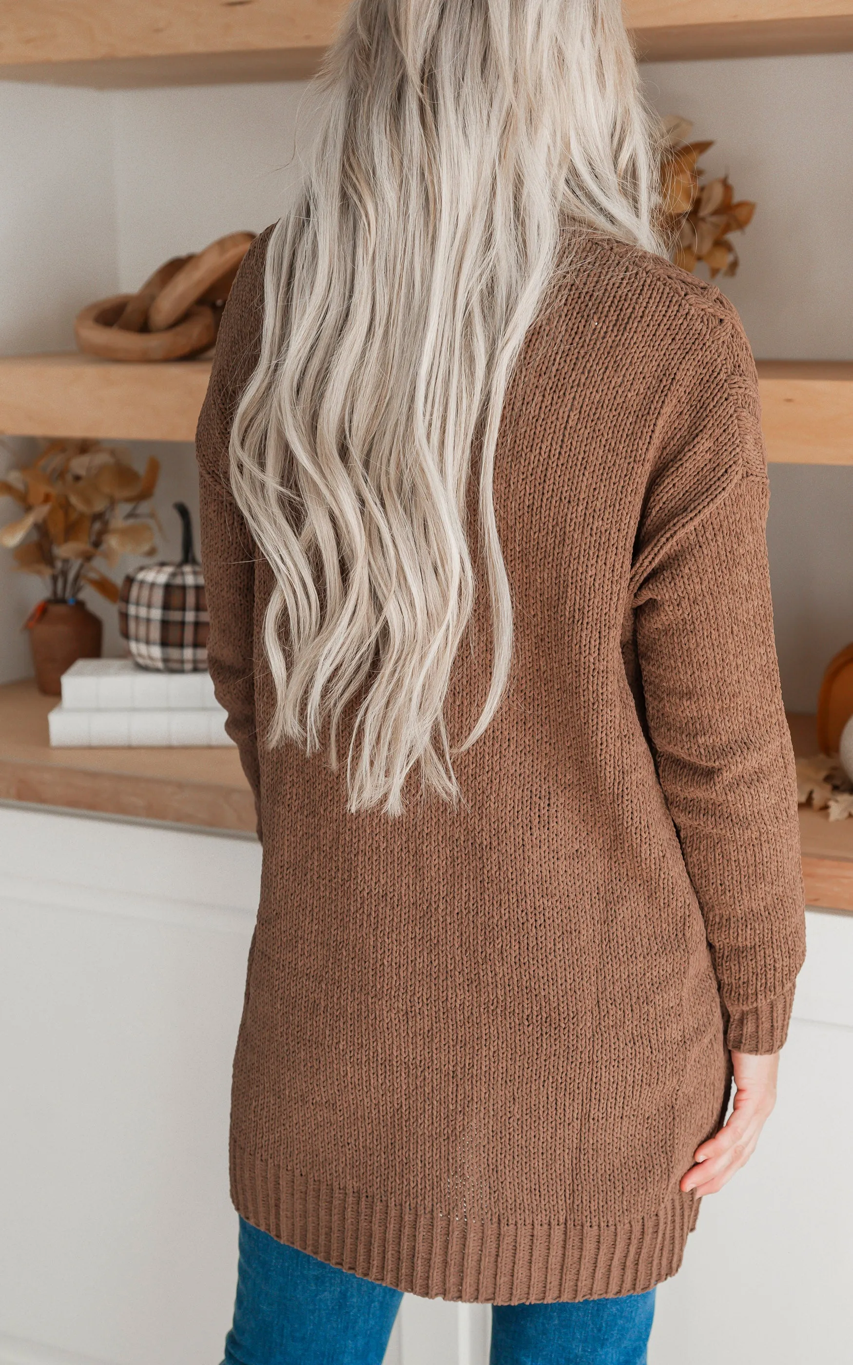 Brown Long Sleeve Open Front Cardigan - DEAL