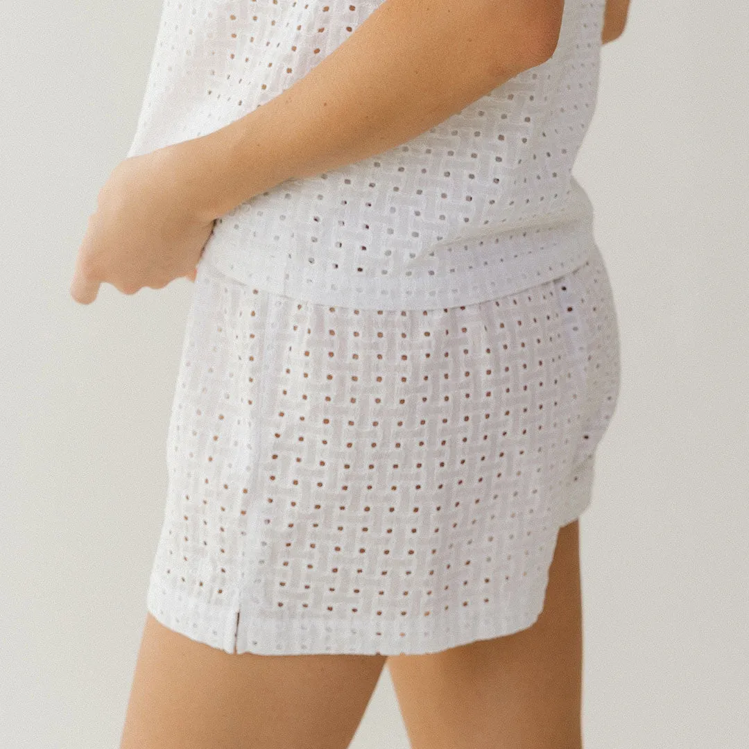 Cabana Shorts, White Eyelet