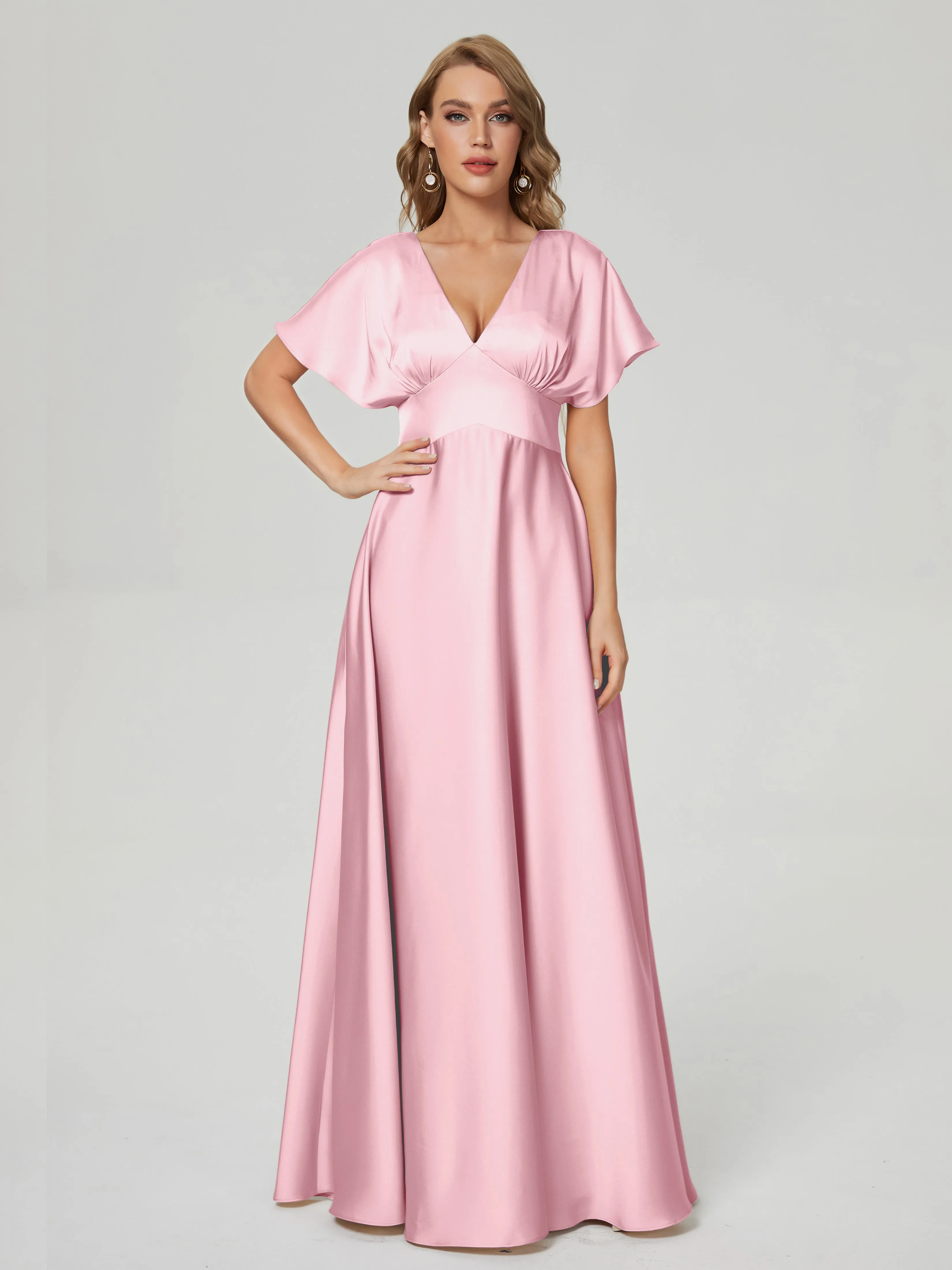 Cap Sleeves Soft Satin Prom Dresses