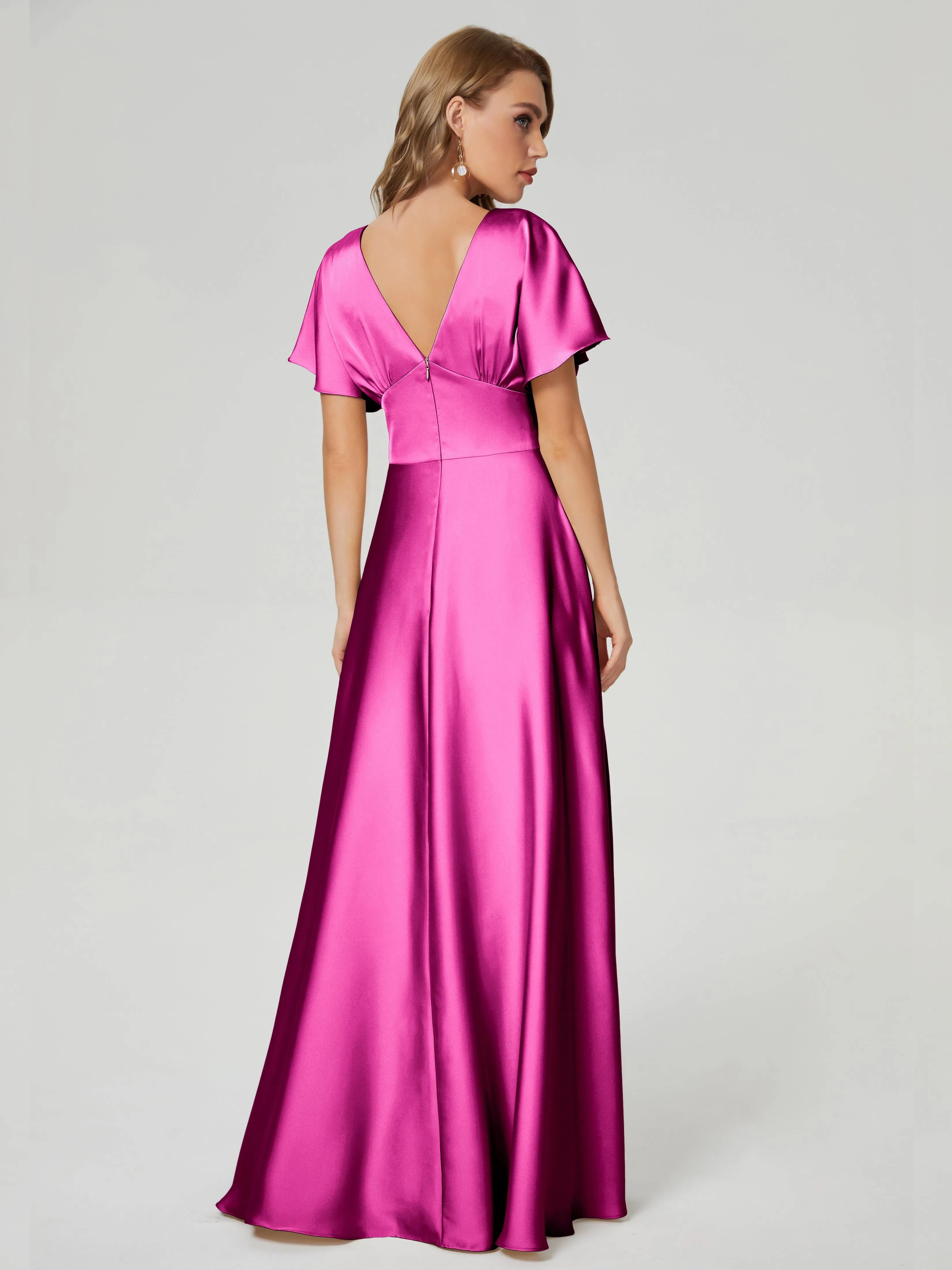 Cap Sleeves Soft Satin Prom Dresses