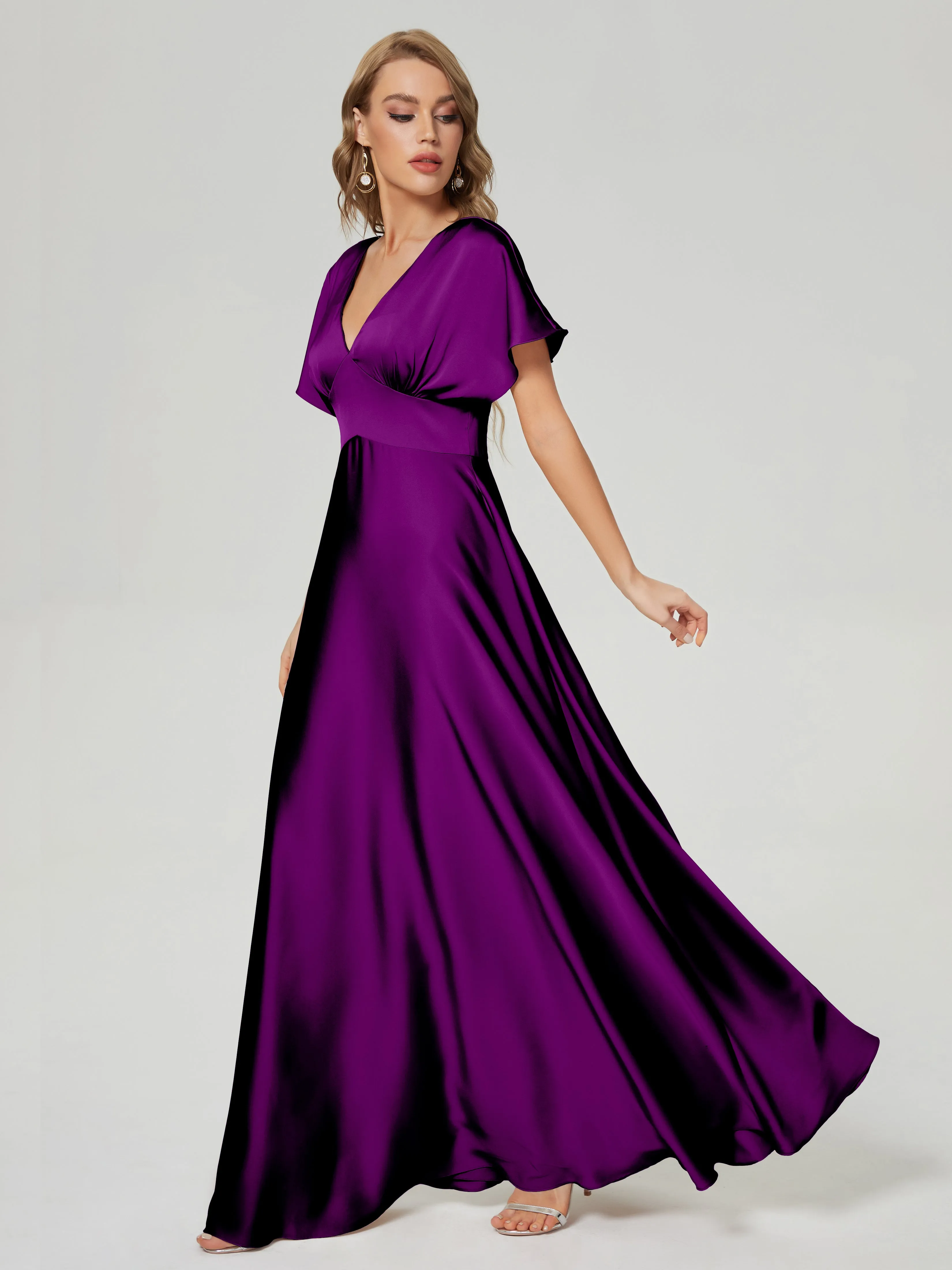 Cap Sleeves Soft Satin Prom Dresses