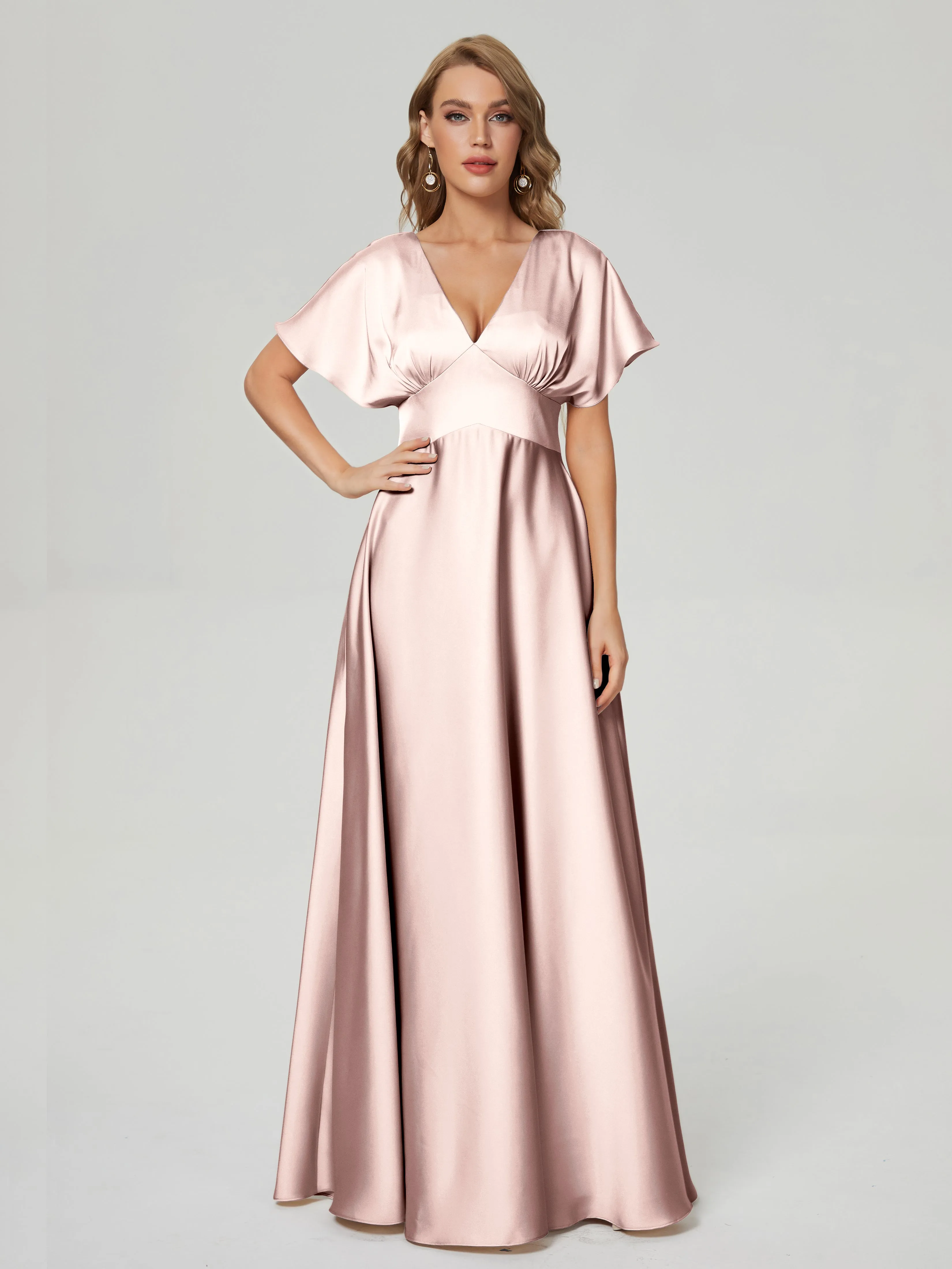 Cap Sleeves Soft Satin Prom Dresses