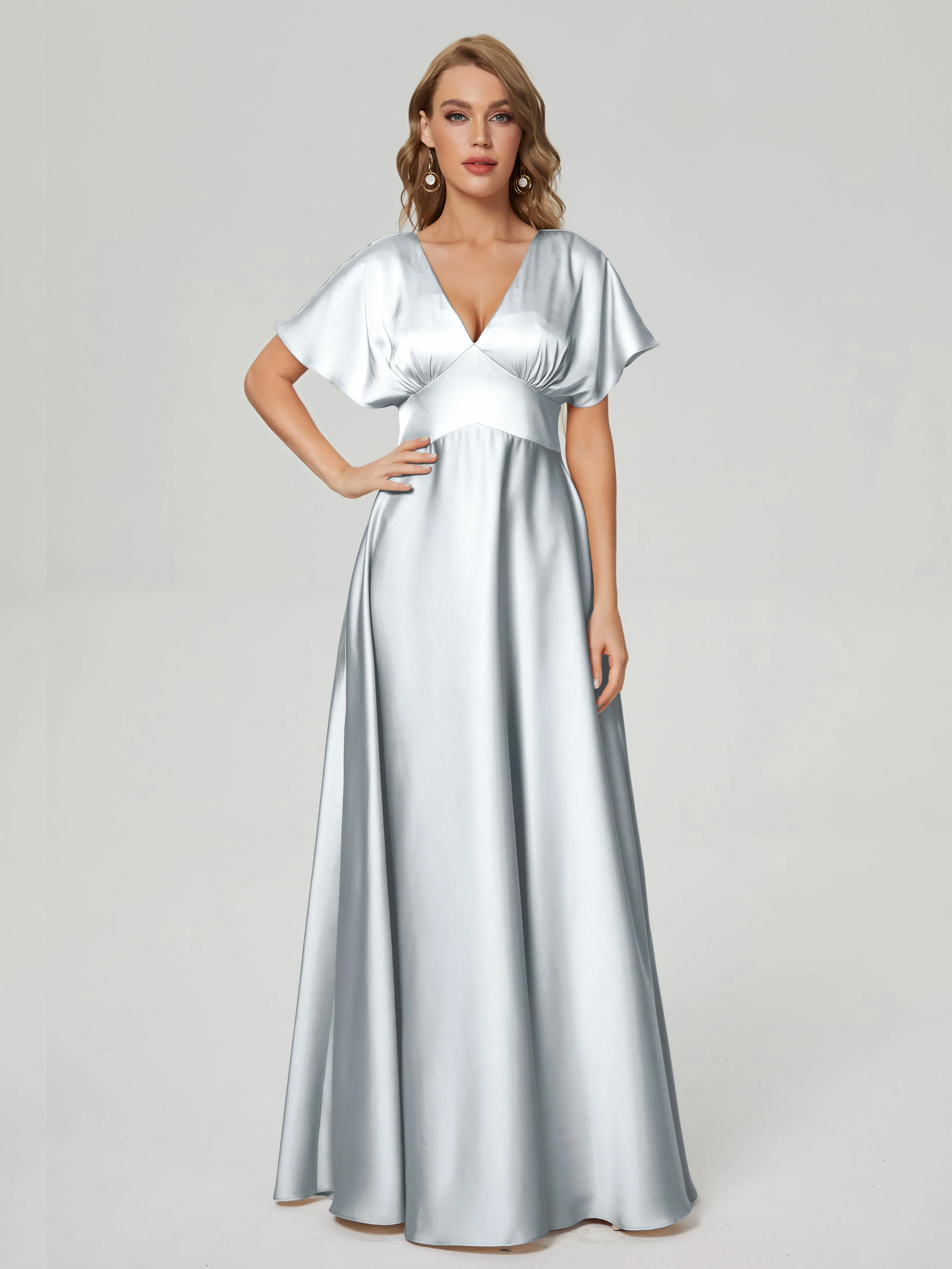 Cap Sleeves Soft Satin Prom Dresses