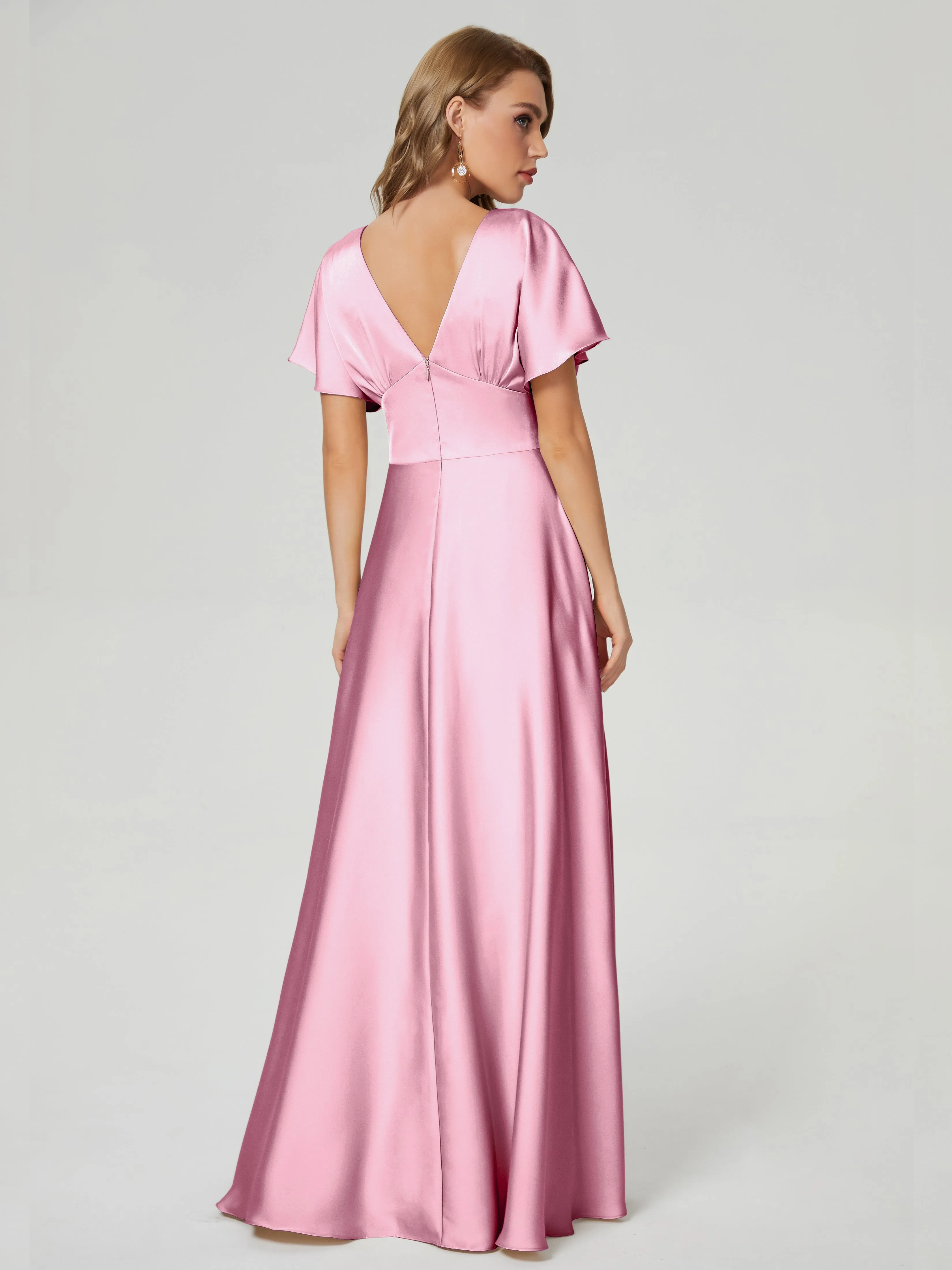 Cap Sleeves Soft Satin Prom Dresses