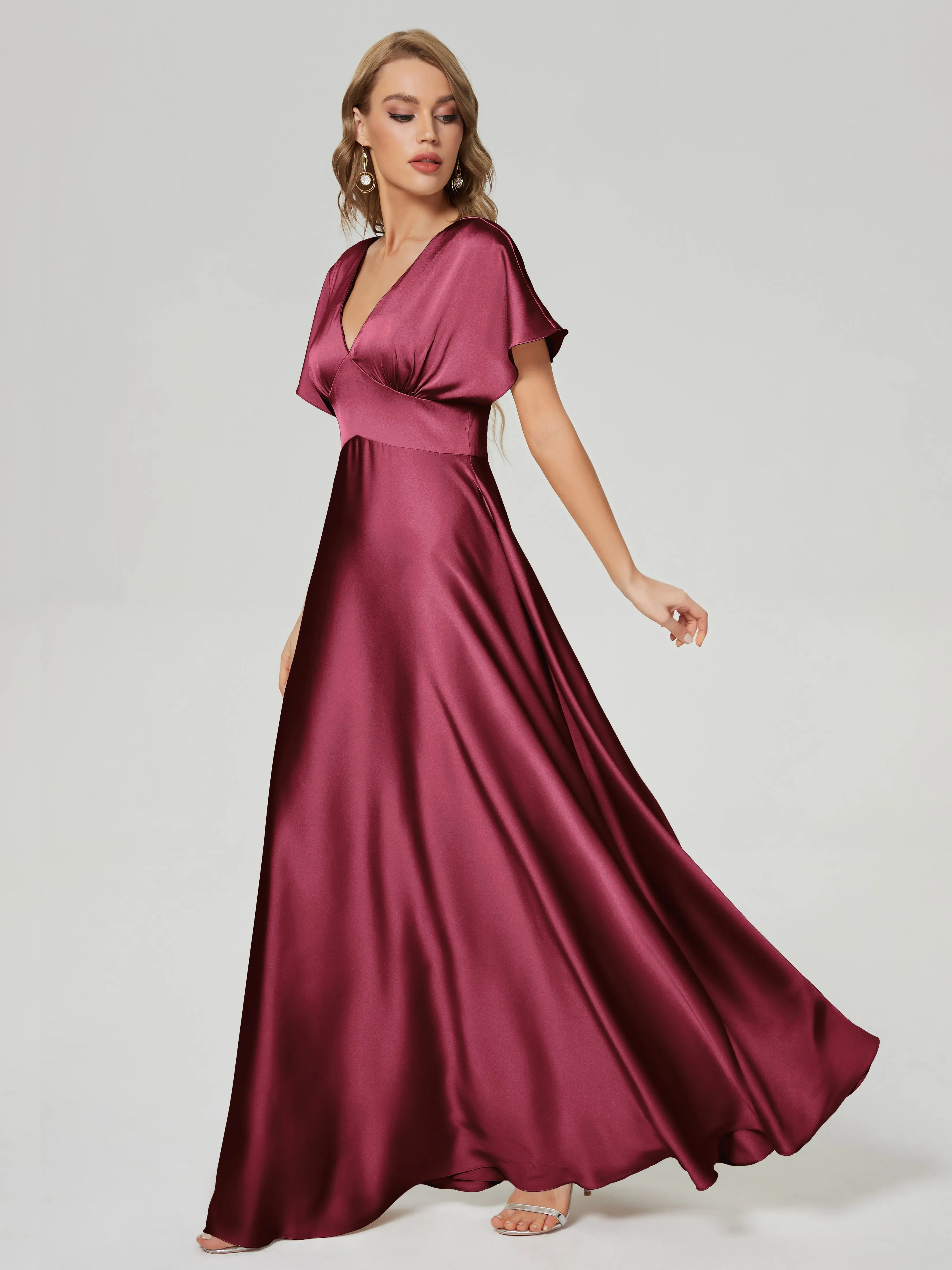 Cap Sleeves Soft Satin Prom Dresses