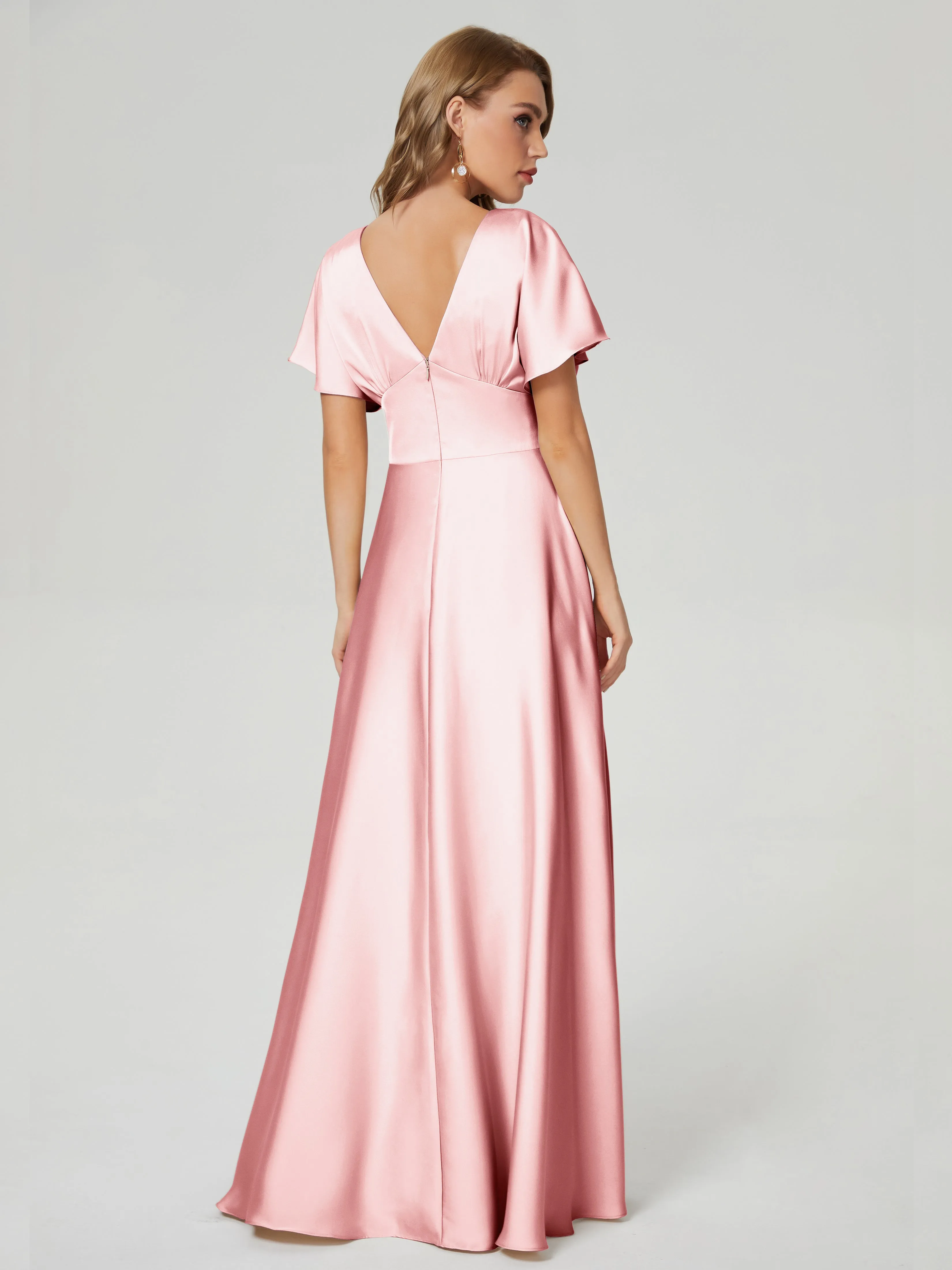 Cap Sleeves Soft Satin Prom Dresses