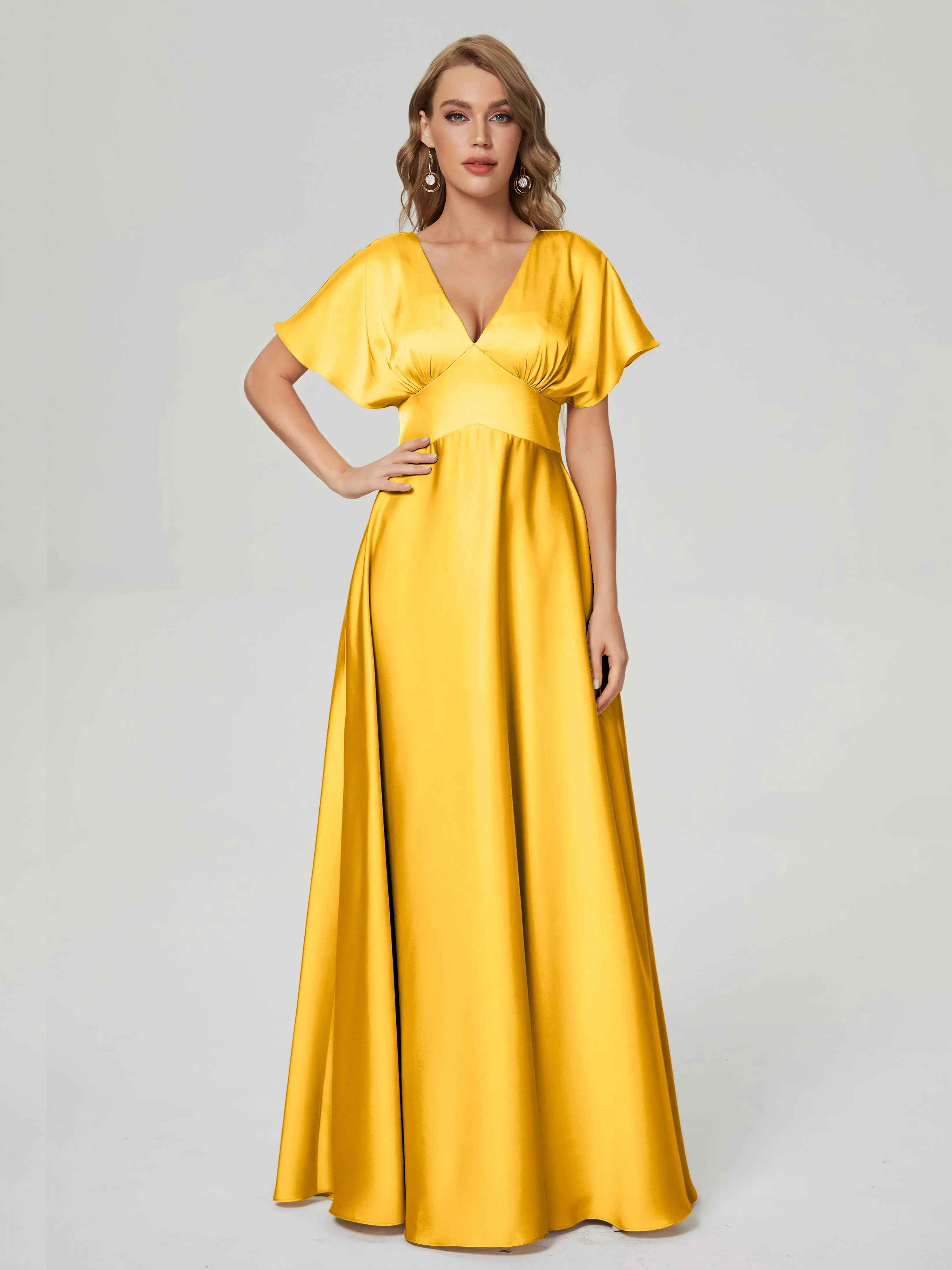 Cap Sleeves Soft Satin Prom Dresses