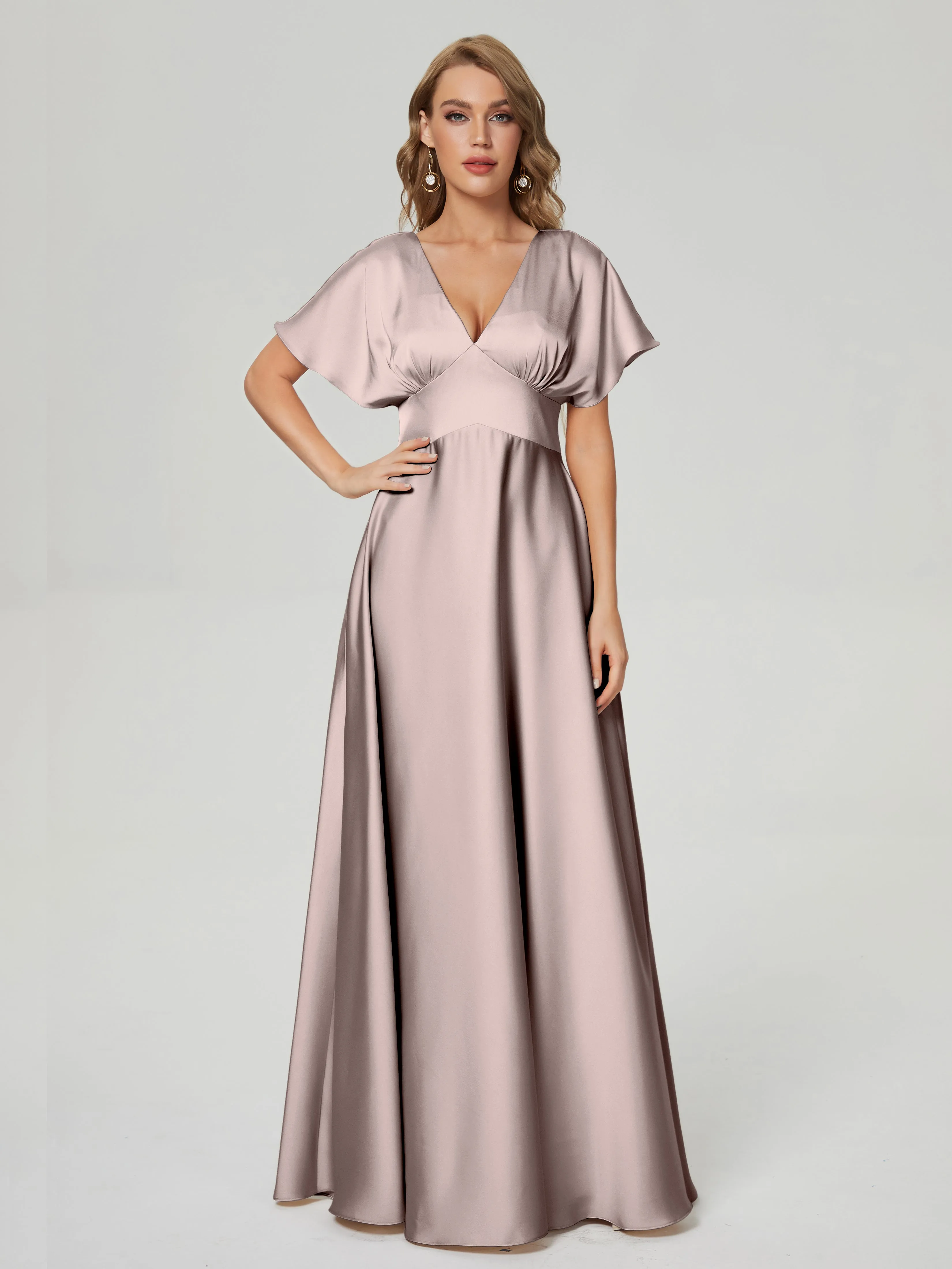 Cap Sleeves Soft Satin Prom Dresses