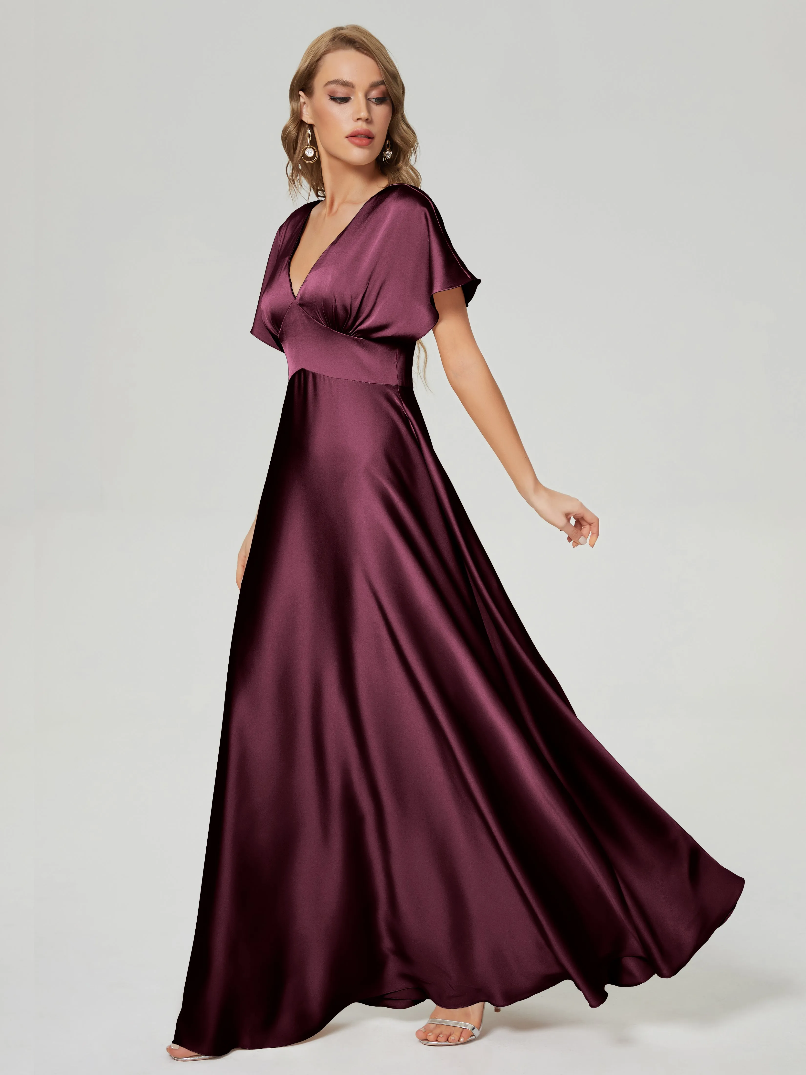 Cap Sleeves Soft Satin Prom Dresses