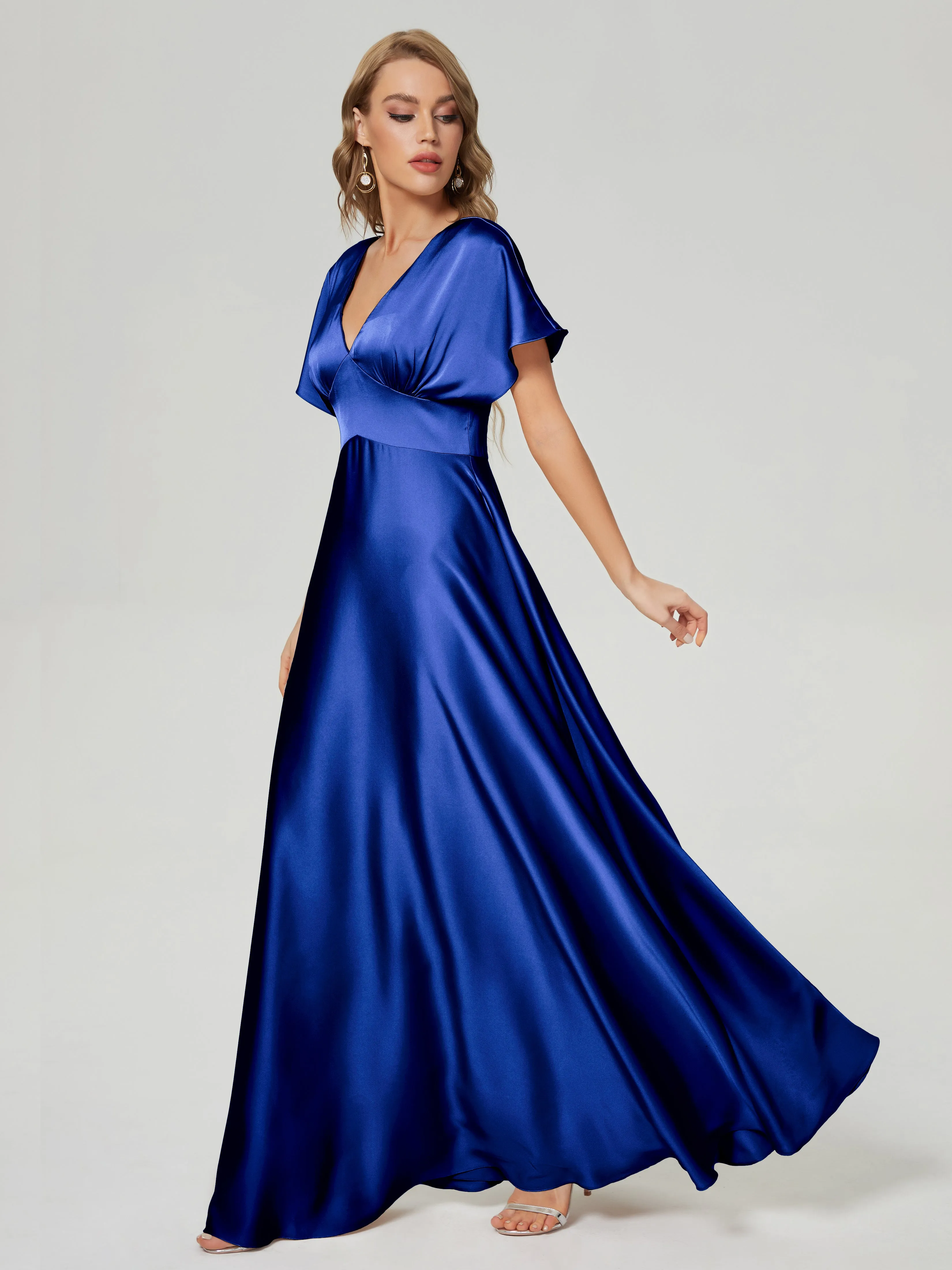 Cap Sleeves Soft Satin Prom Dresses