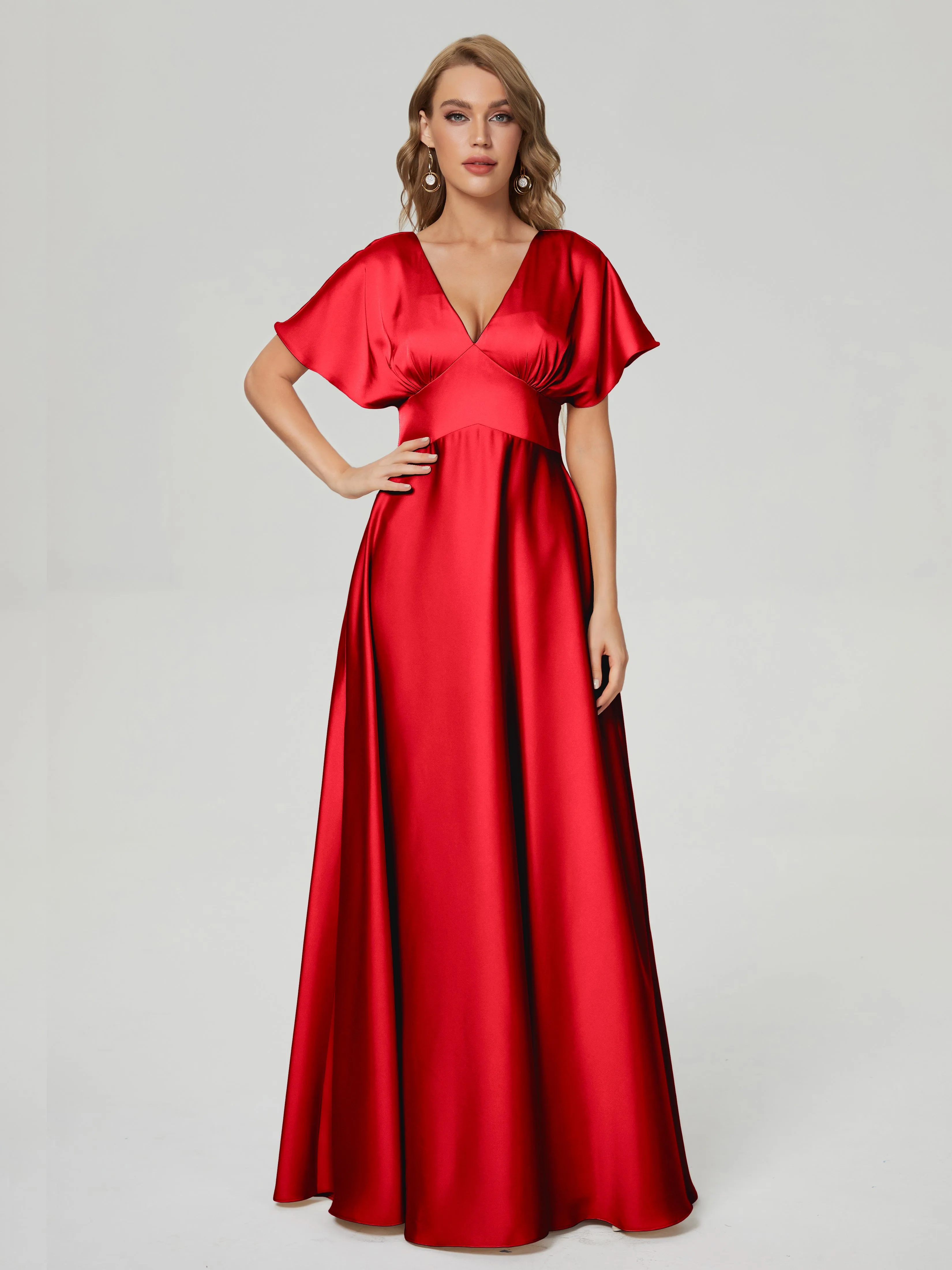 Cap Sleeves Soft Satin Prom Dresses