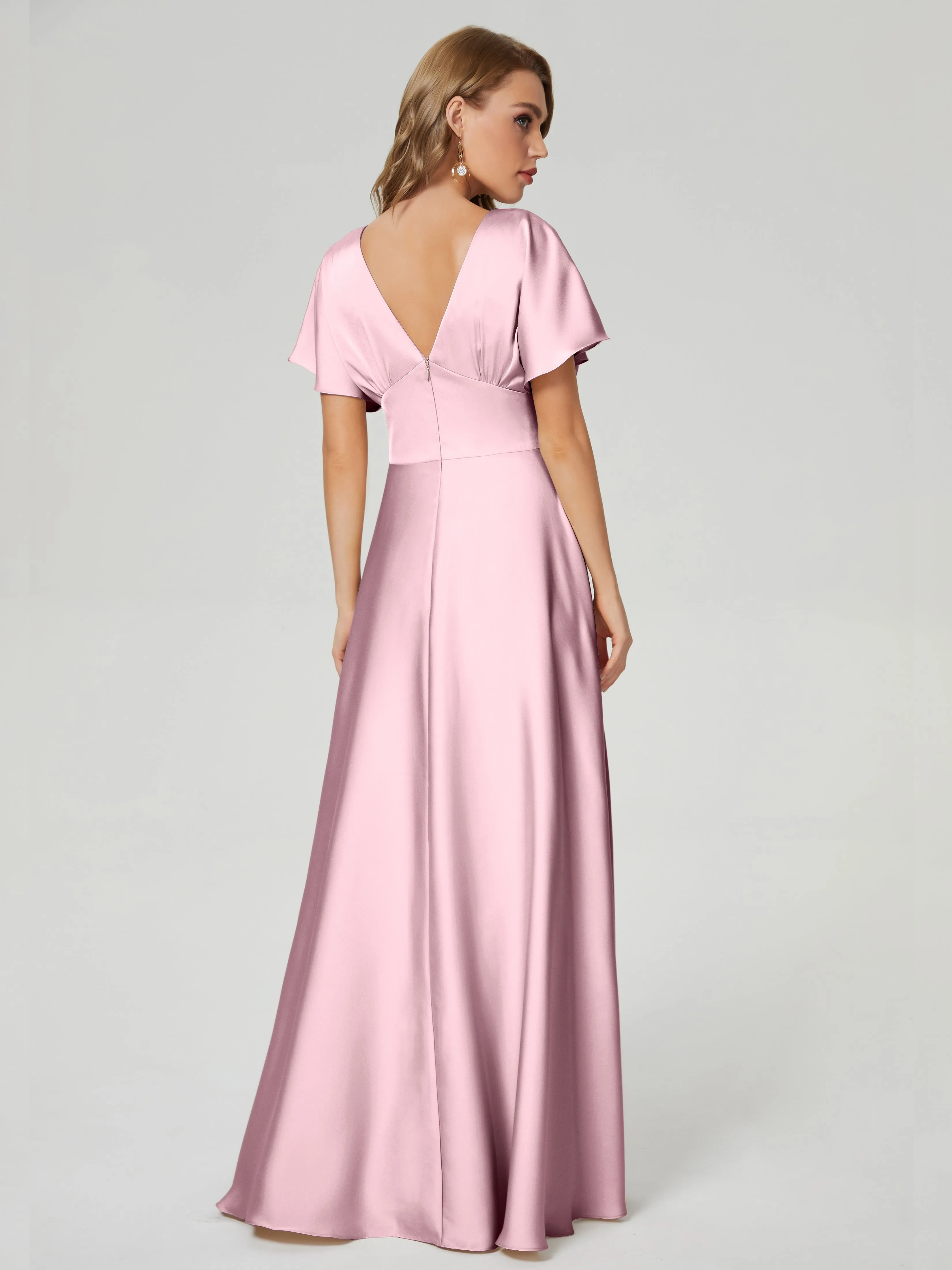 Cap Sleeves Soft Satin Prom Dresses