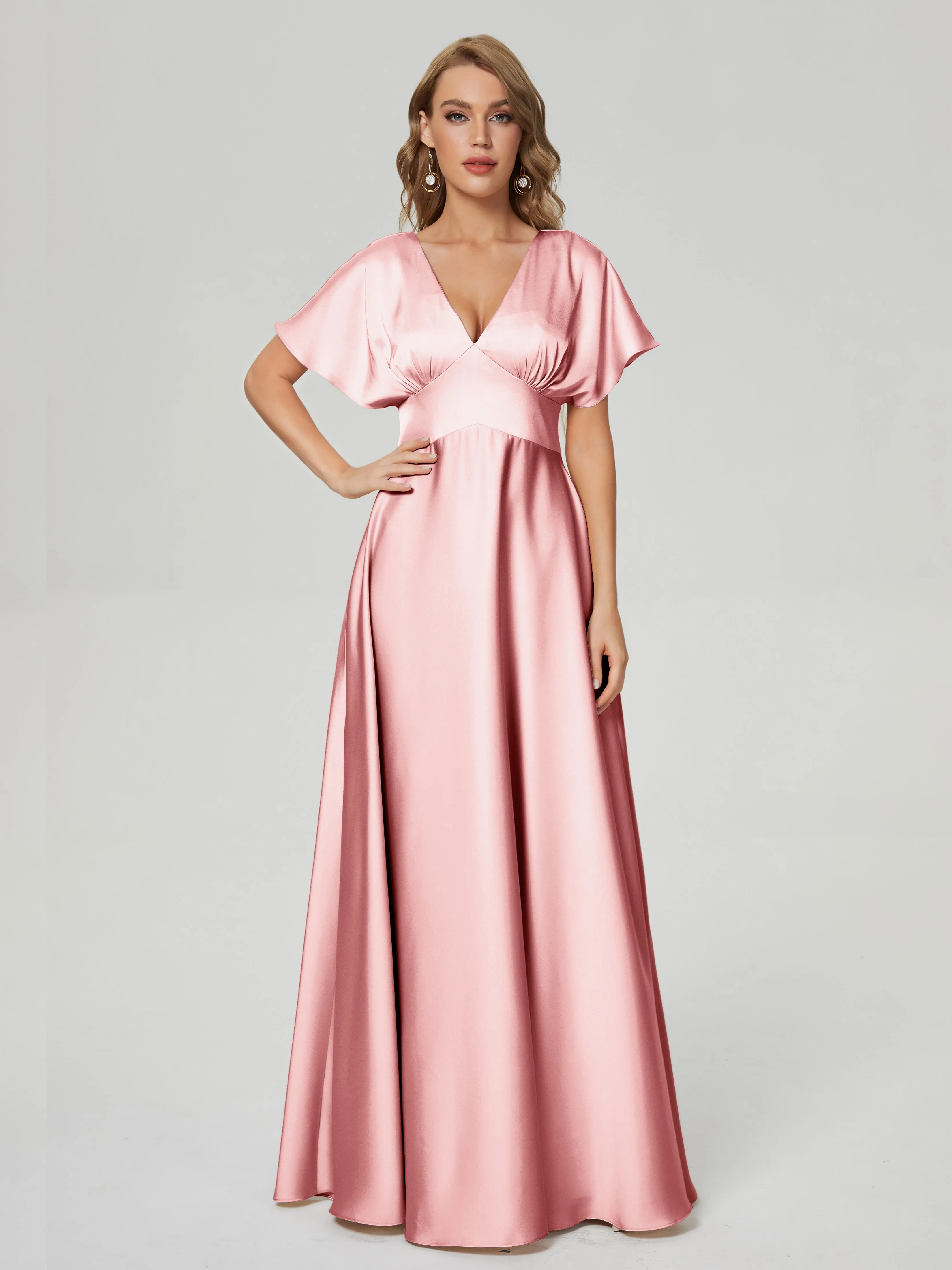 Cap Sleeves Soft Satin Prom Dresses