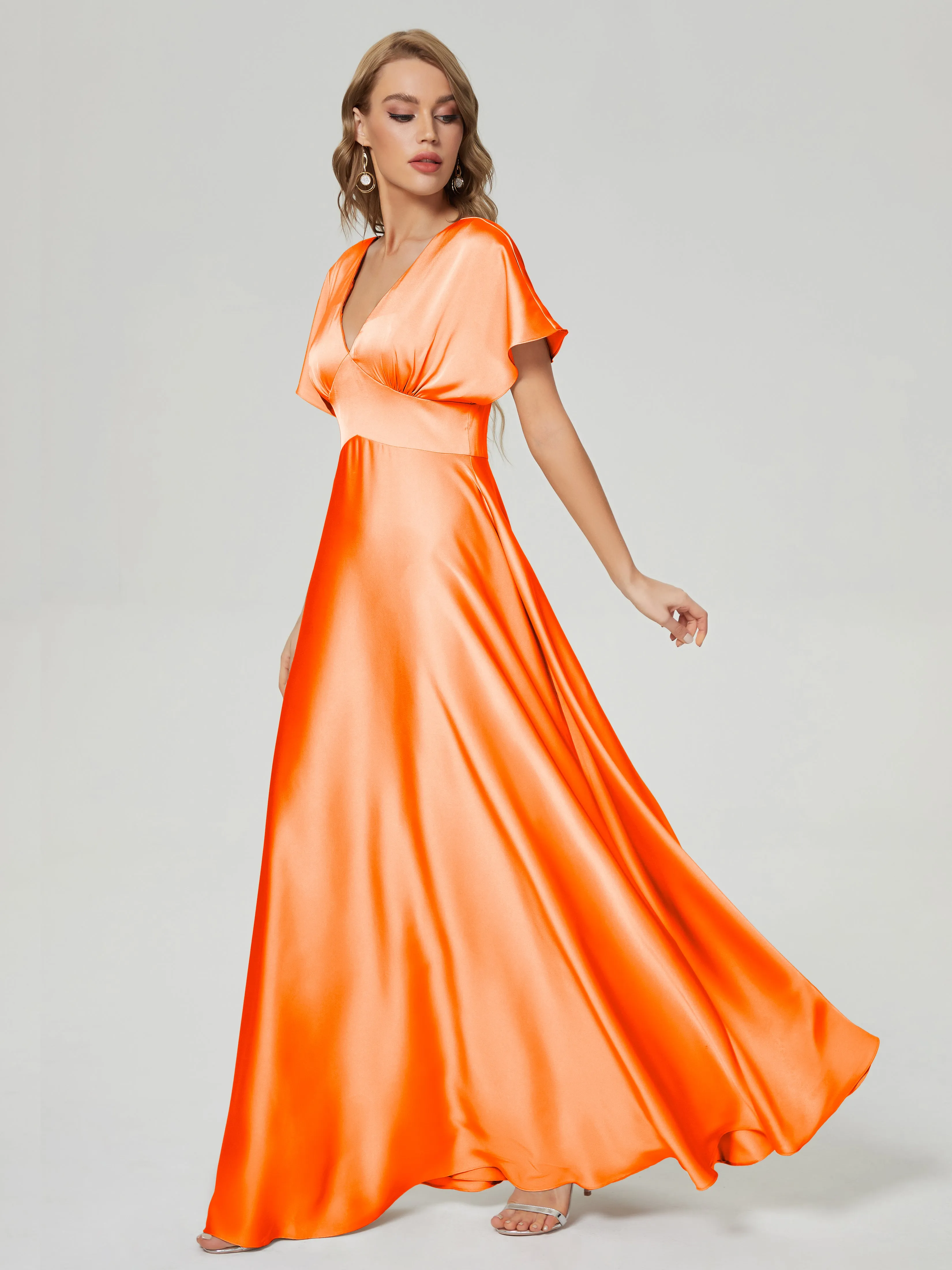 Cap Sleeves Soft Satin Prom Dresses