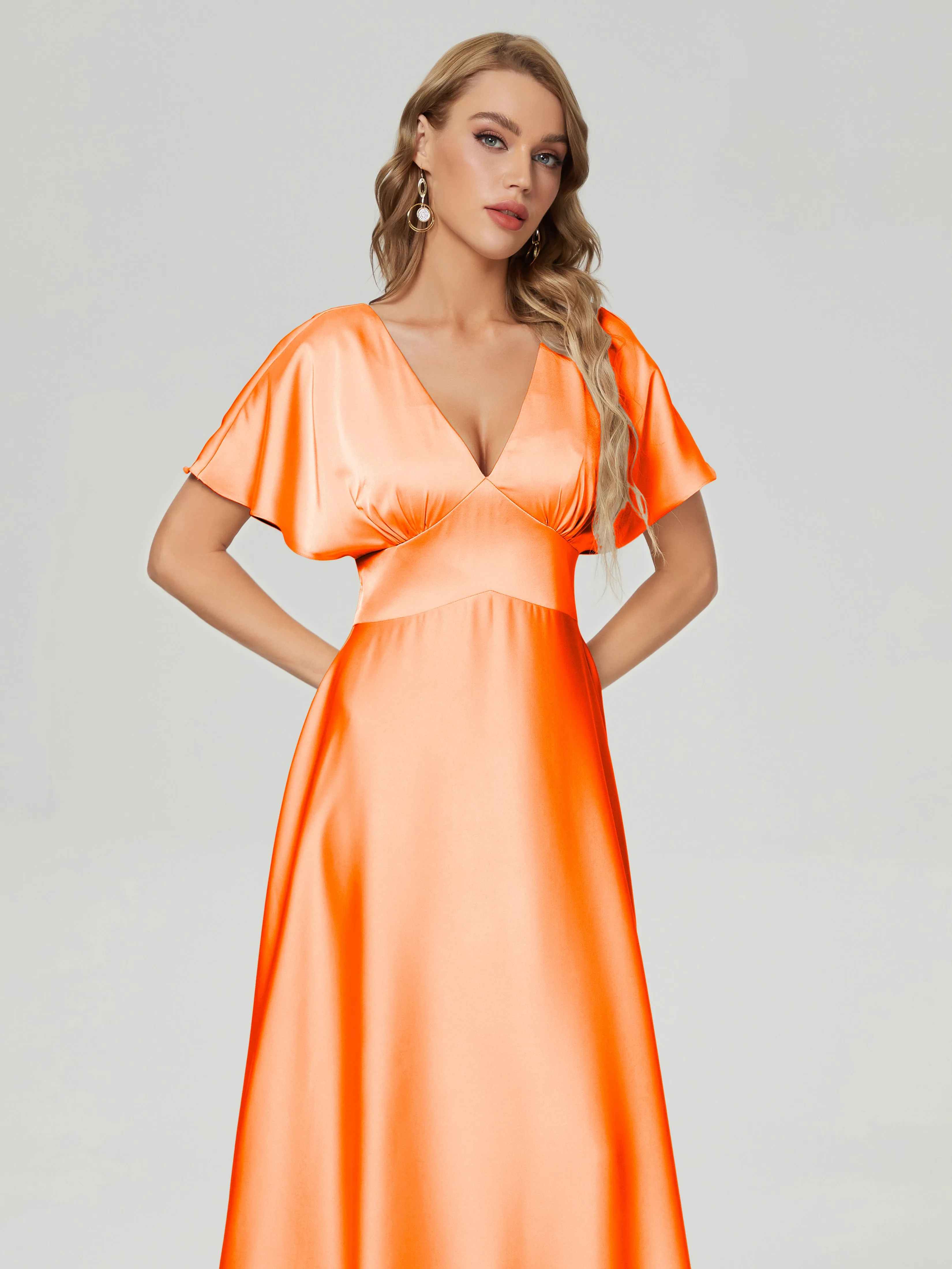 Cap Sleeves Soft Satin Prom Dresses