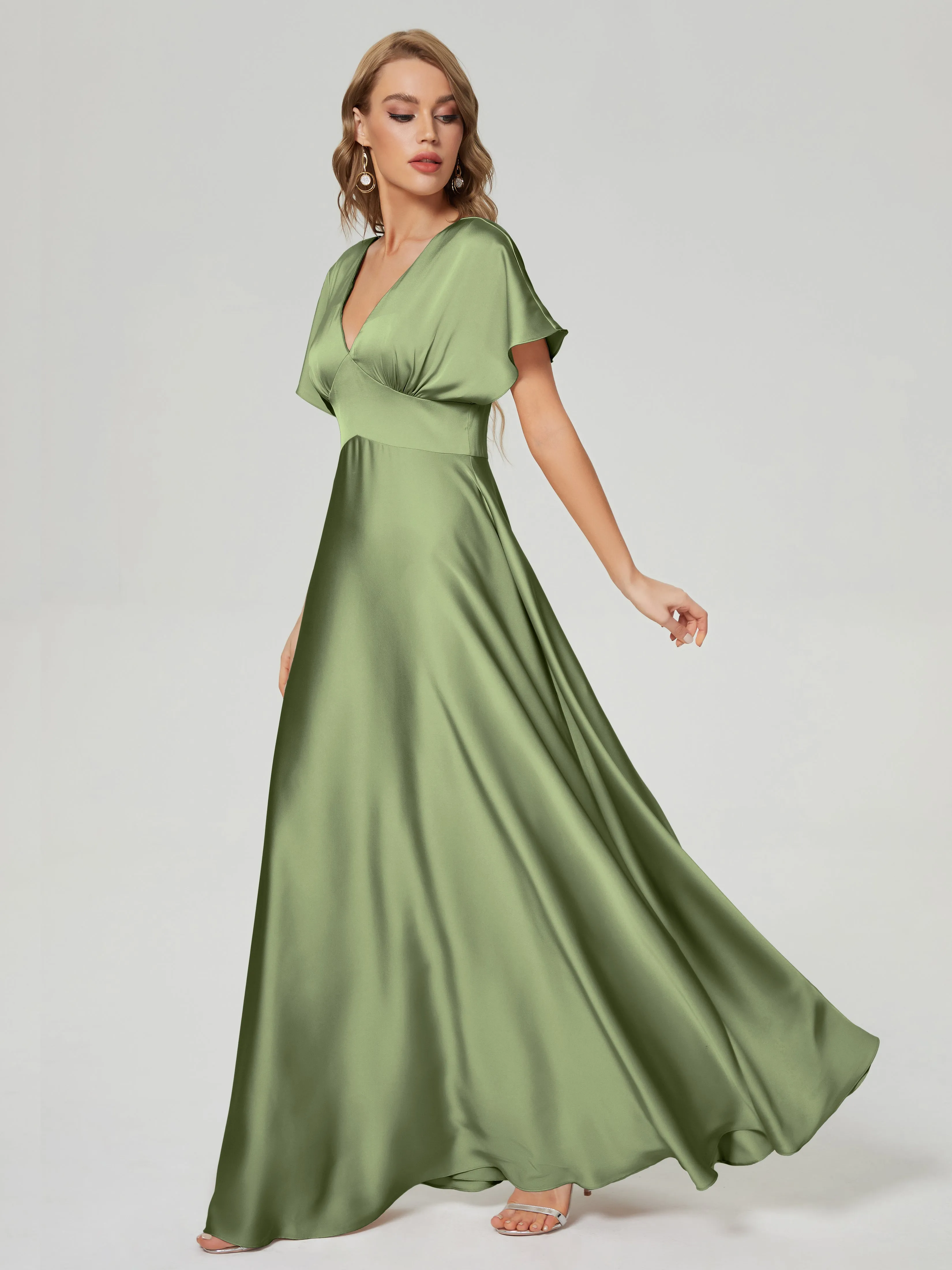 Cap Sleeves Soft Satin Prom Dresses