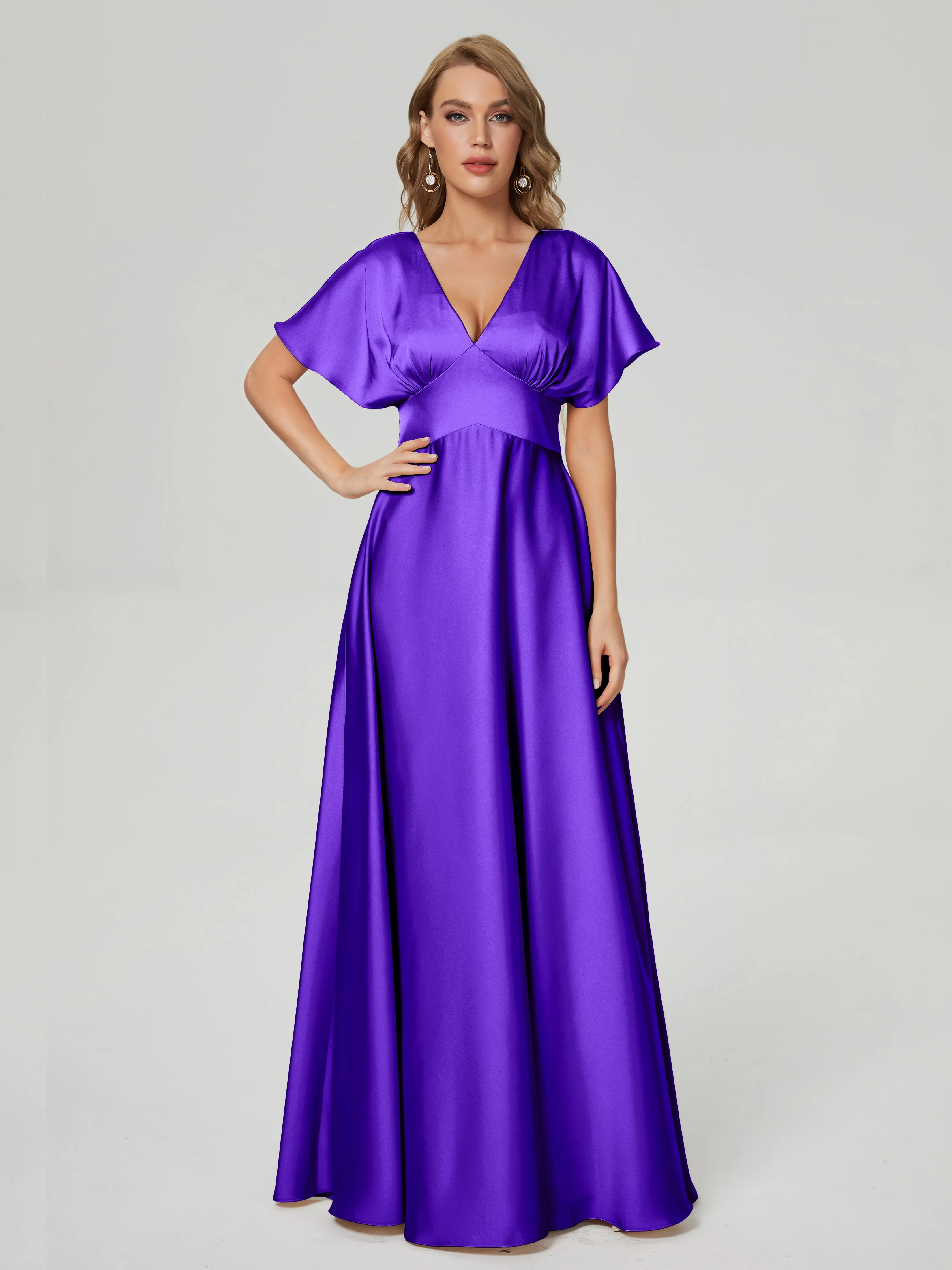 Cap Sleeves Soft Satin Prom Dresses