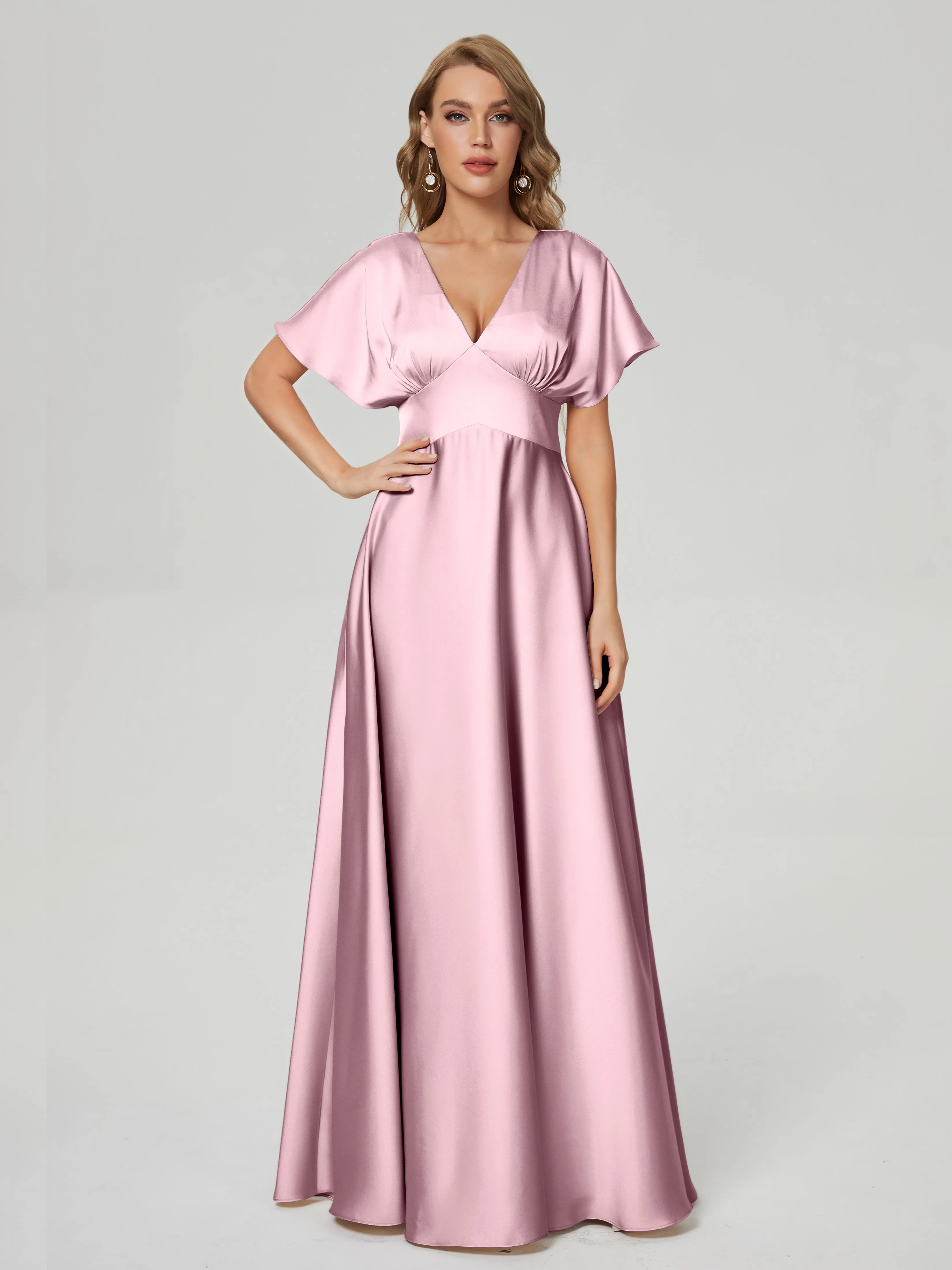 Cap Sleeves Soft Satin Prom Dresses