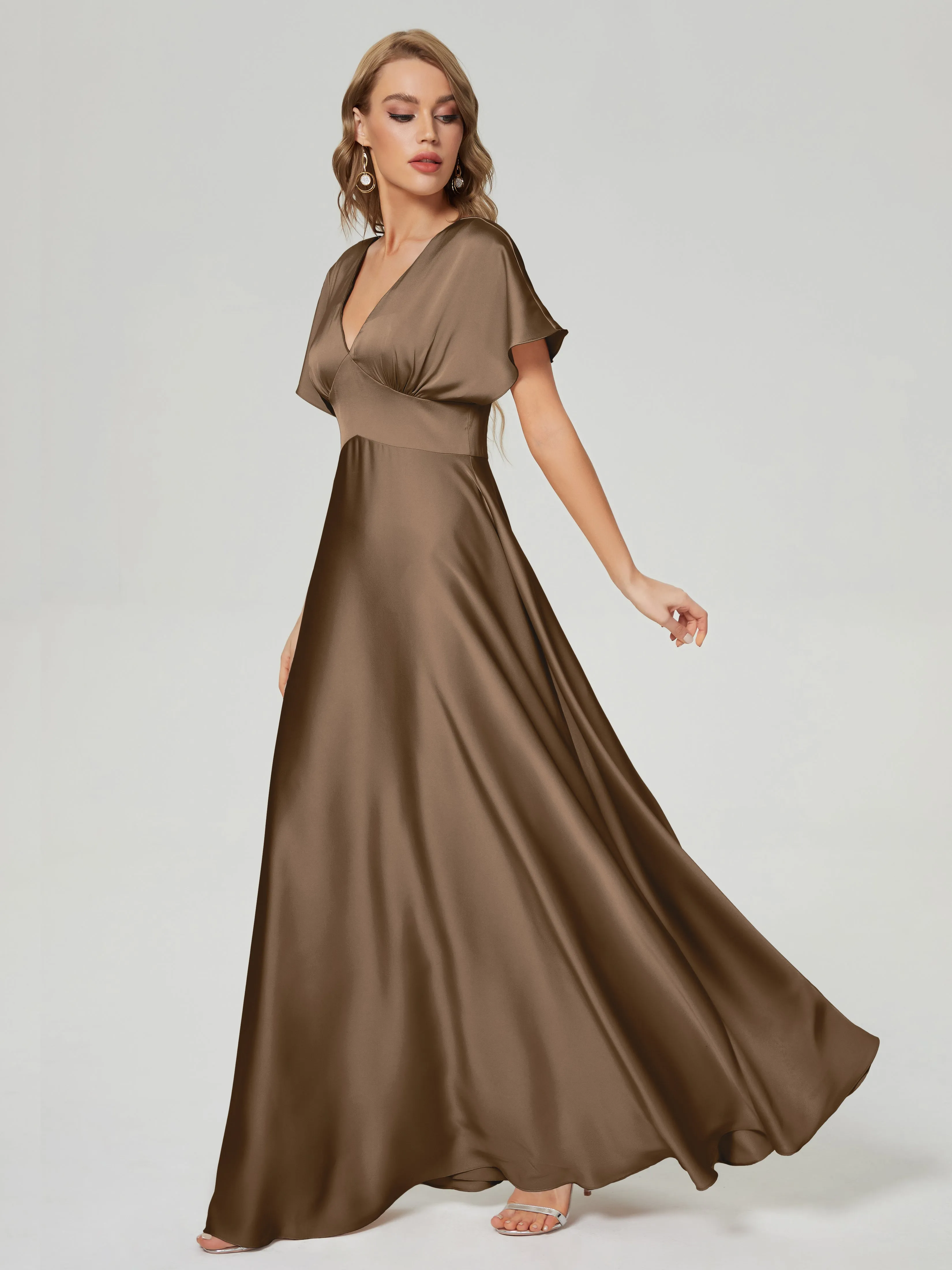 Cap Sleeves Soft Satin Prom Dresses