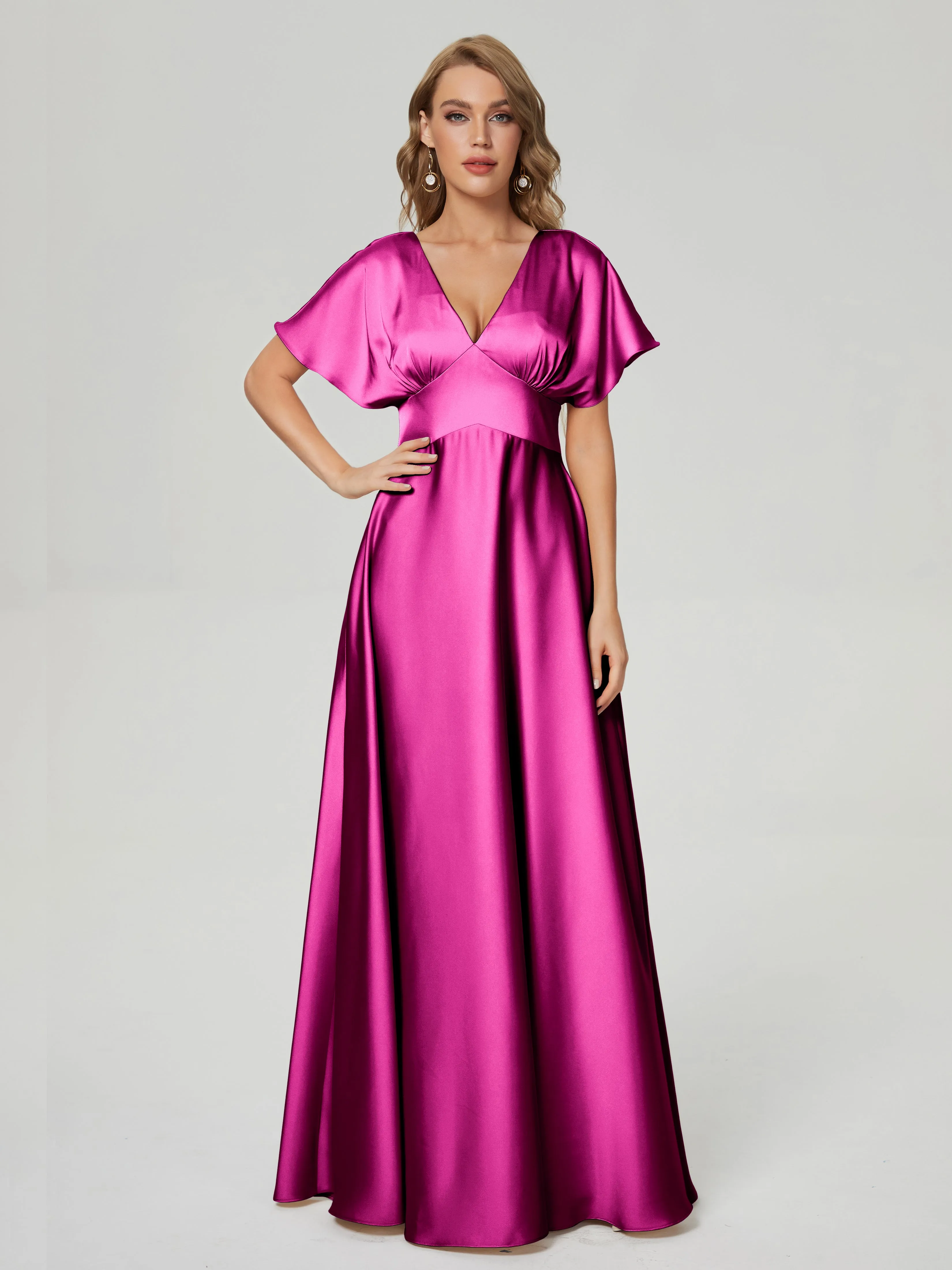 Cap Sleeves Soft Satin Prom Dresses