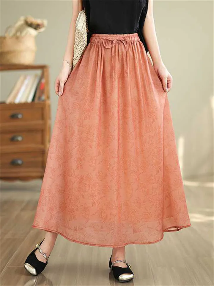 Casual Flowy High-Rise Drawstring Summer Skirt for Women