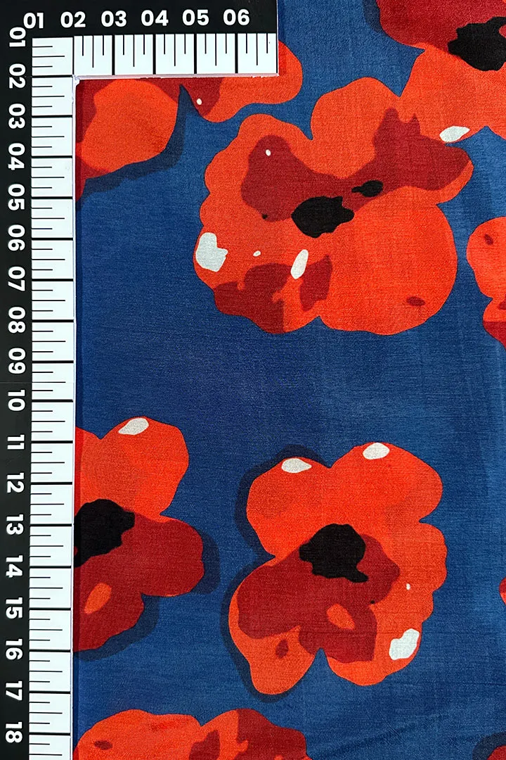 Cherry Red Floral Printed Art Silk Fabric