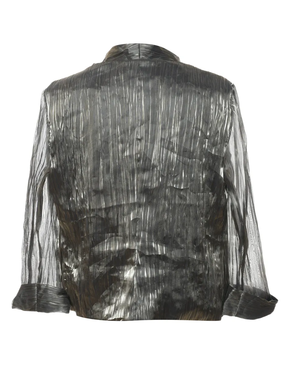 Classic Silver Metallic Sheer Sleeved Evening Jacket - M