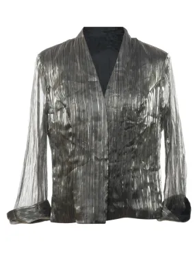 Classic Silver Metallic Sheer Sleeved Evening Jacket - M