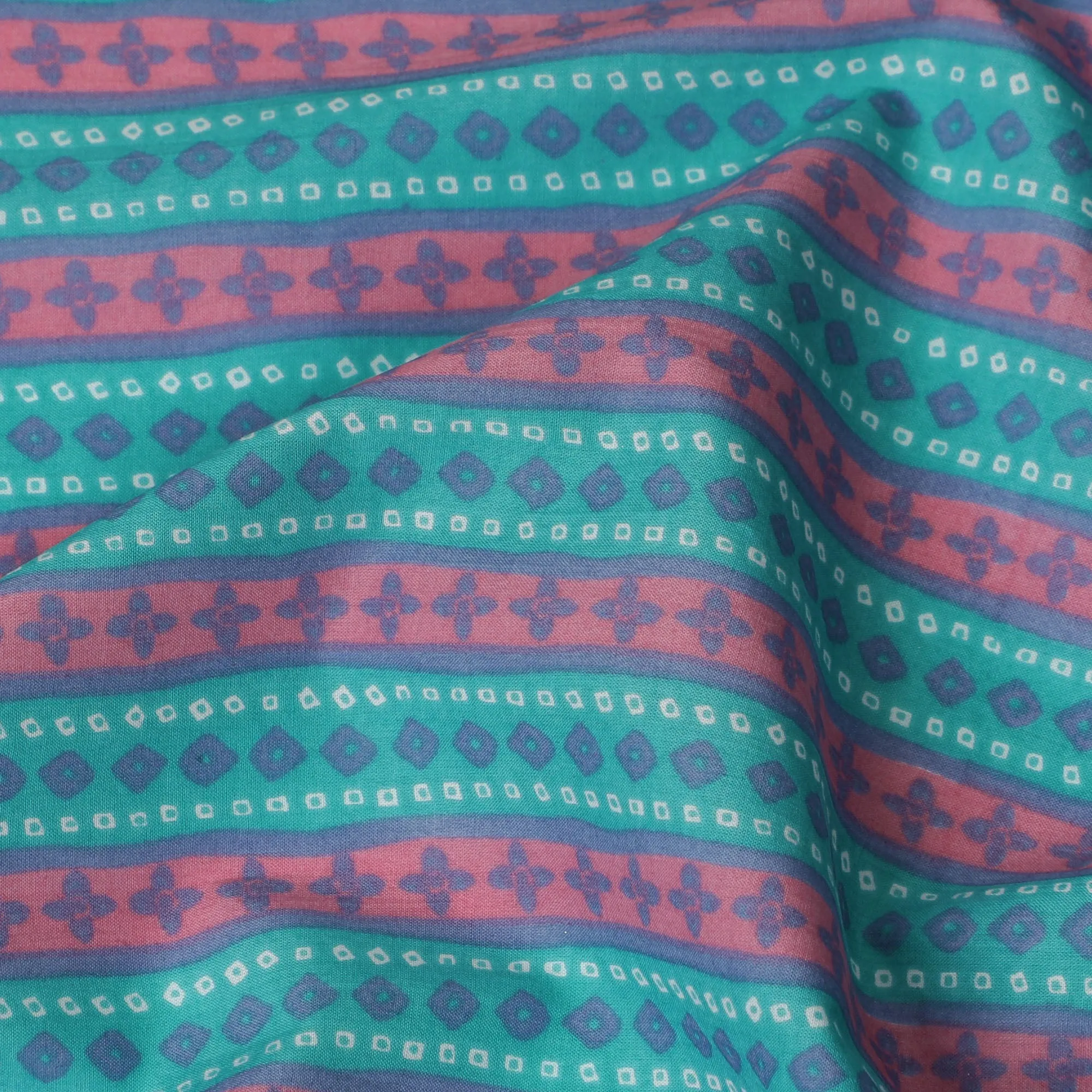 Cotton Lawn Fabric, 110 cm Width, Teal and Pink Geometric Design-D19970