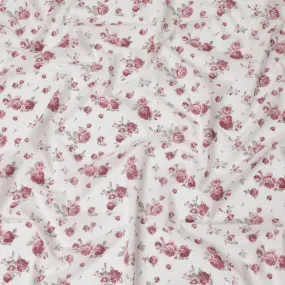 Cotton Lawn Fabric, 110 cm Width, White with Pink Rose Design-D19967