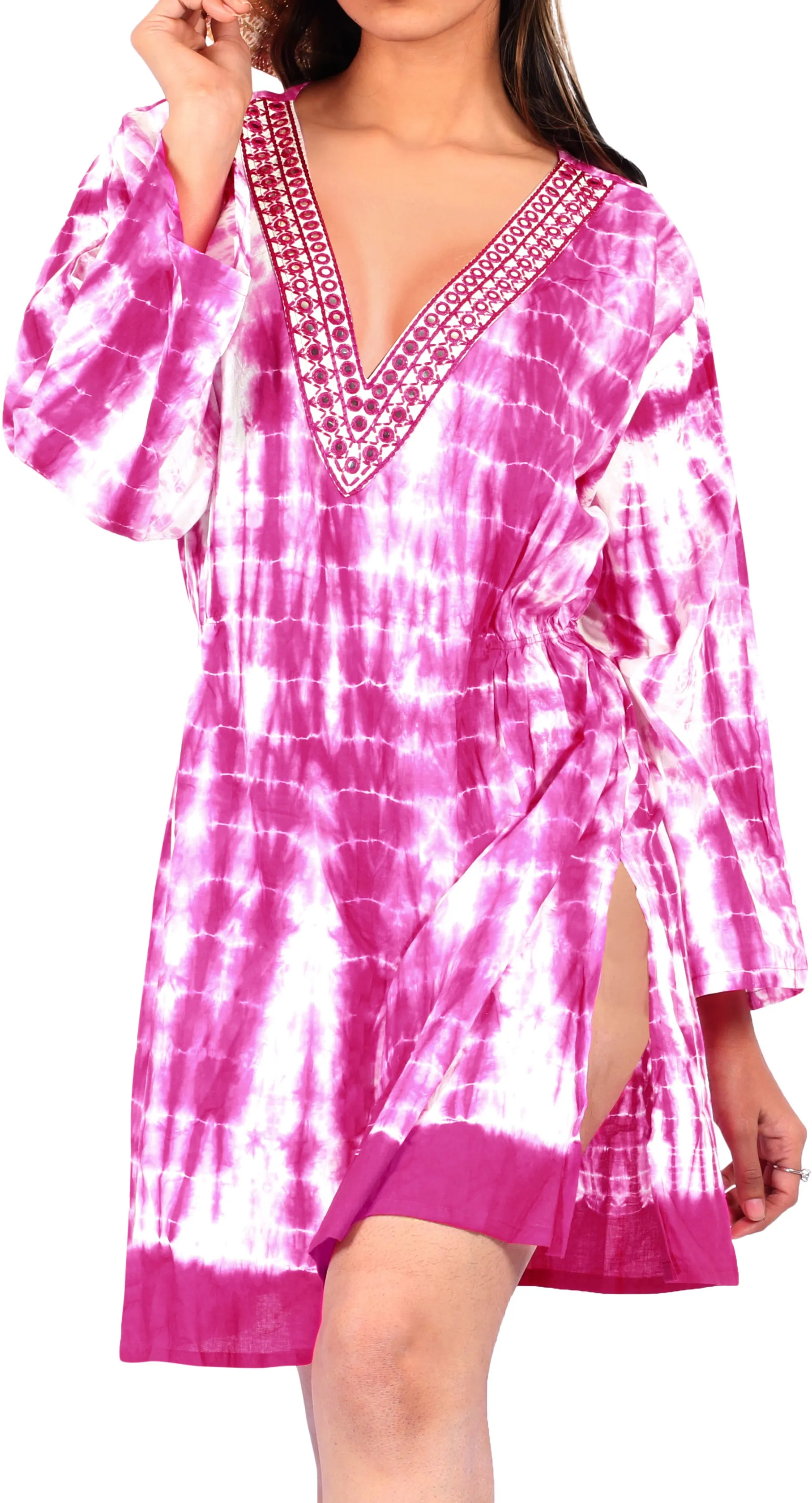 Cover up Dress Tunic Pool Resort Wear Cotton Caftan Beachwear Swimsuit Pink