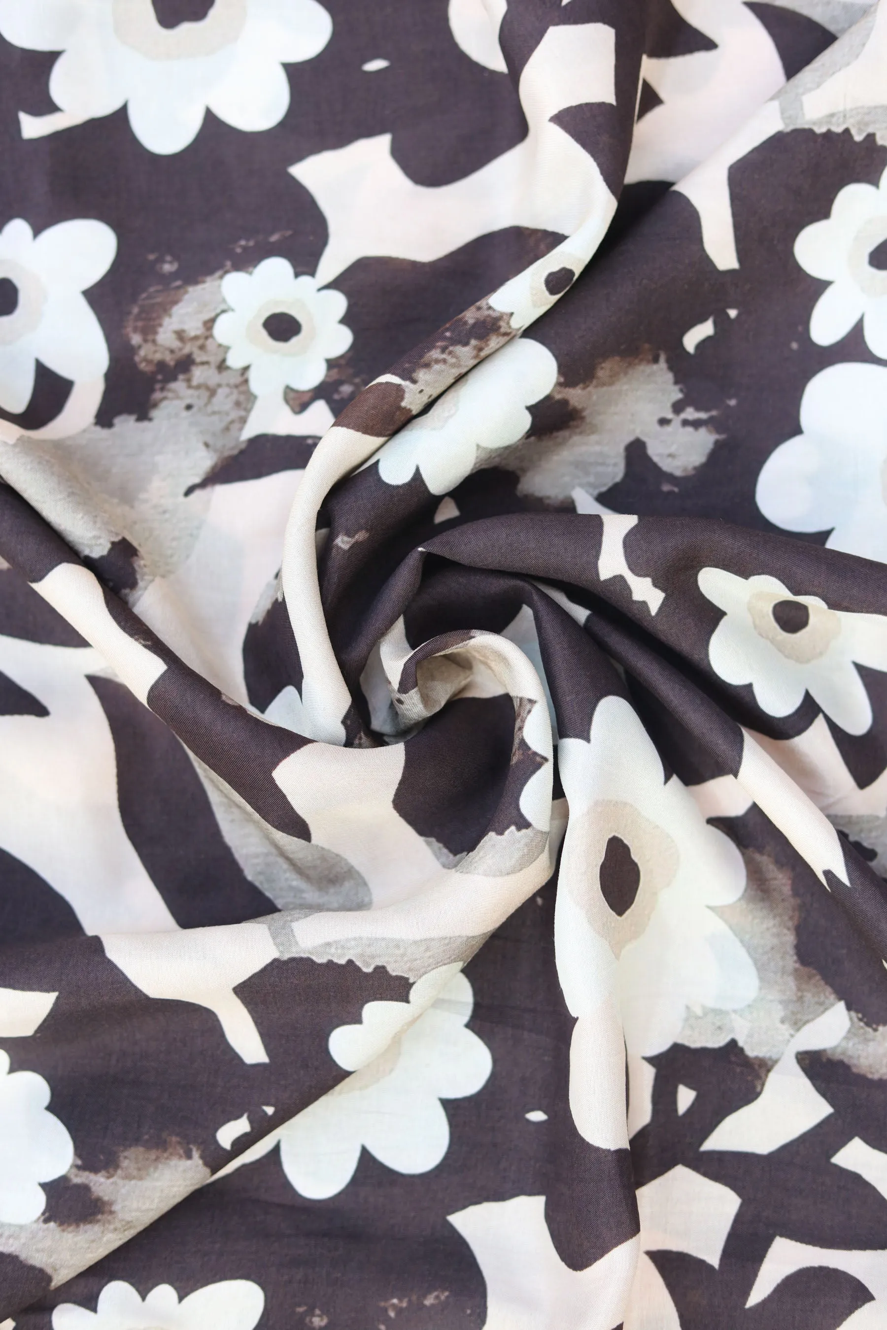 Desert Taupe Abstract Floral Printed Art Silk Fabric