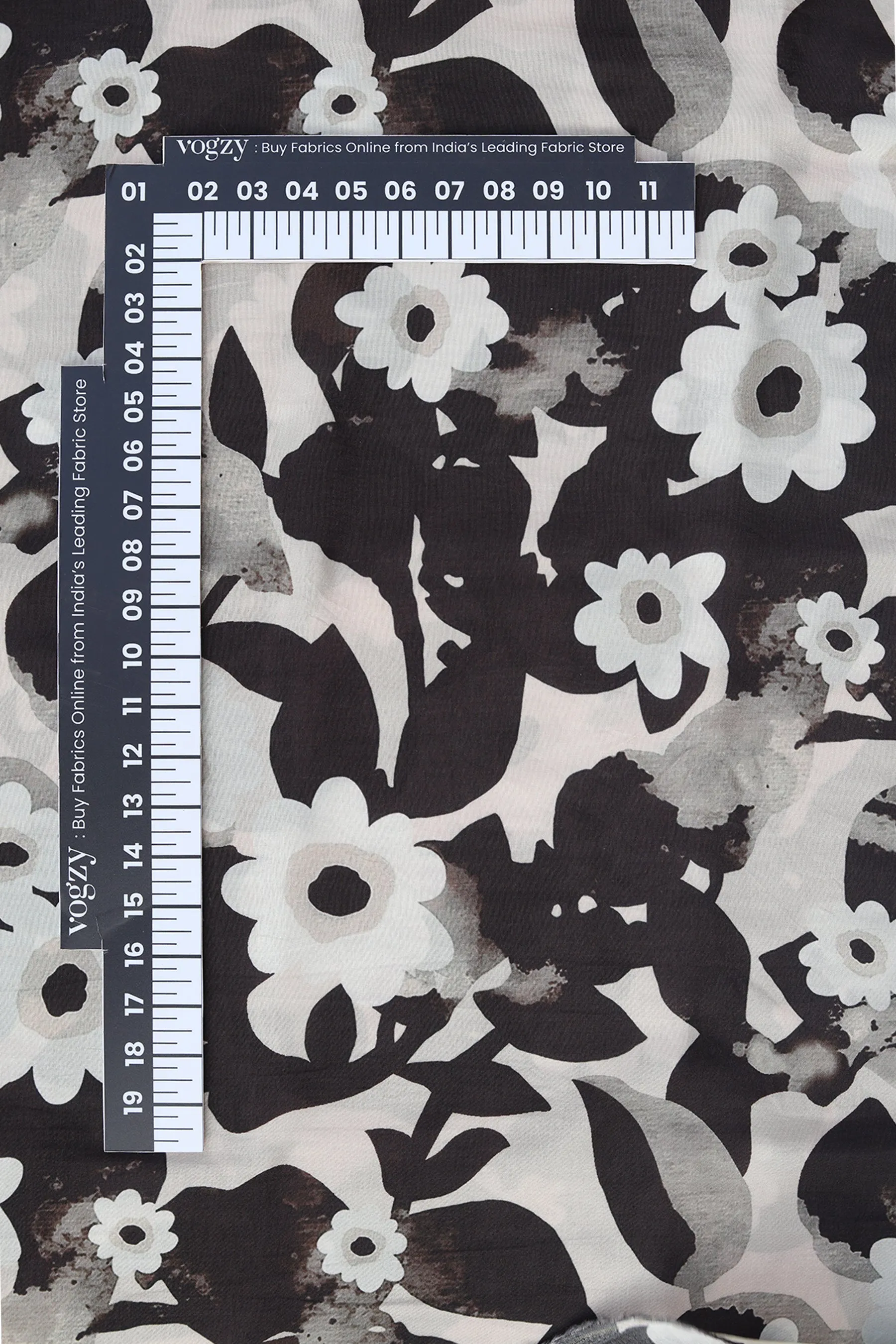 Desert Taupe Abstract Floral Printed Art Silk Fabric