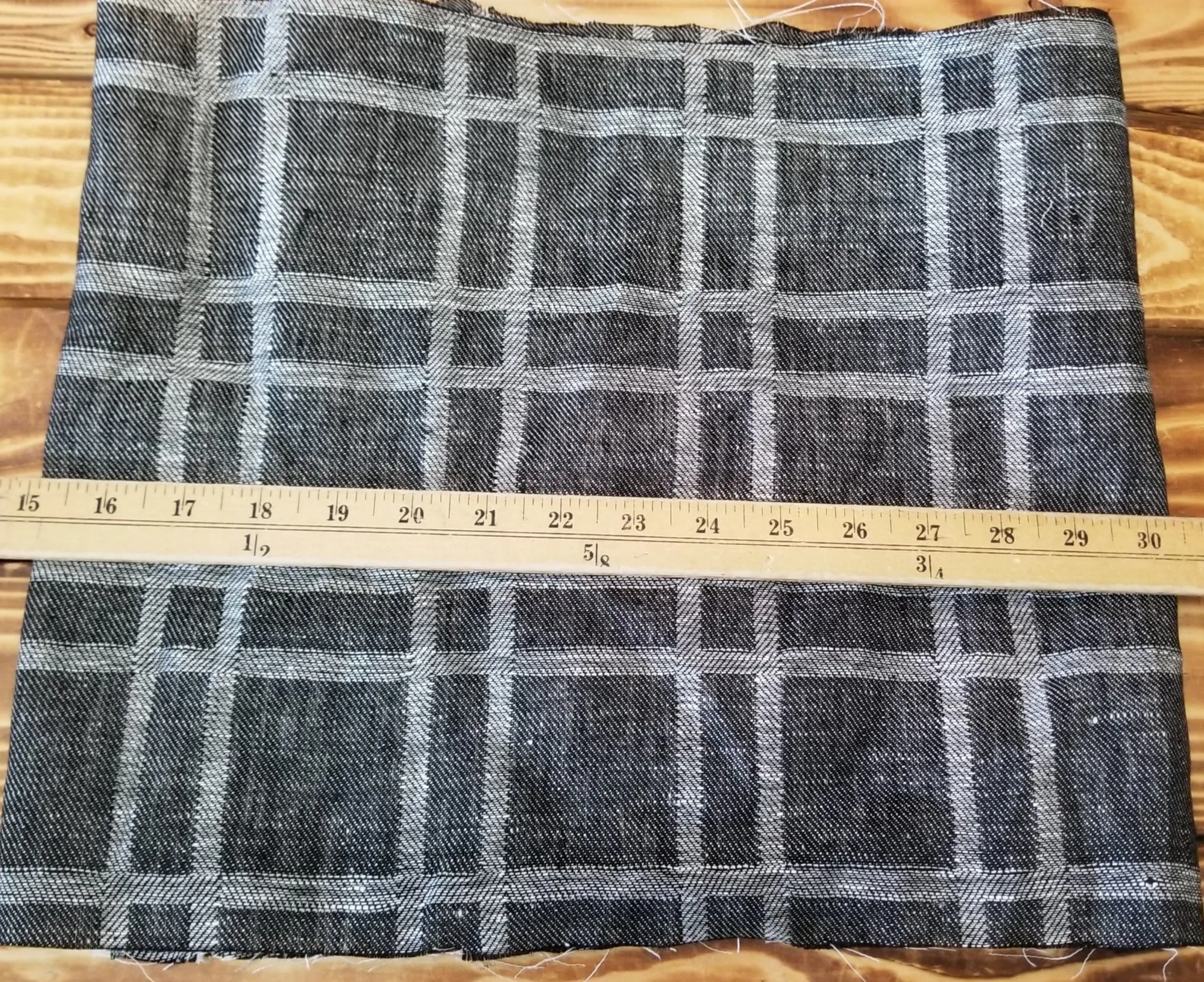 Designer Deadstock Windowpane Plaid Black and Gray Linen Jacquard Reversible Woven-by the yard