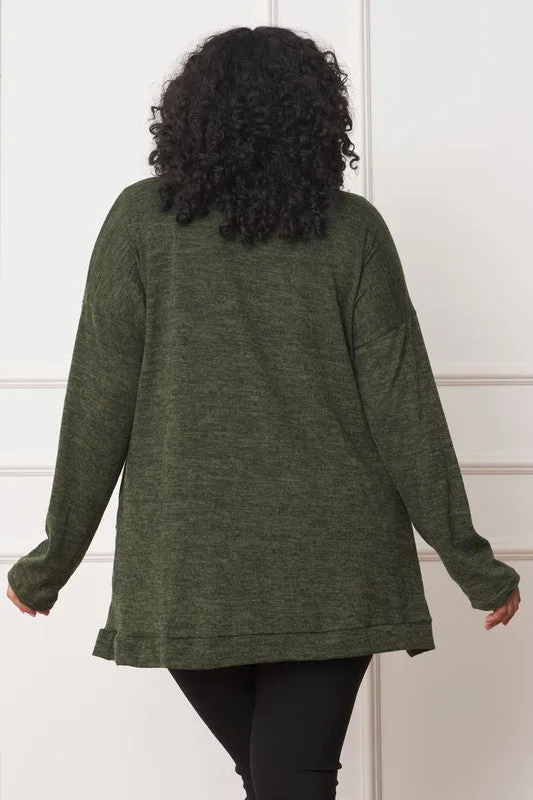 EG FASHION Plus-size Olive Solid Drape Pocket Cardigan