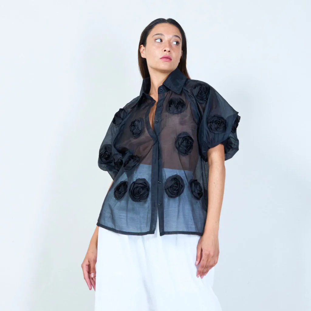 Elegant sheer blouse with floral details wholesale