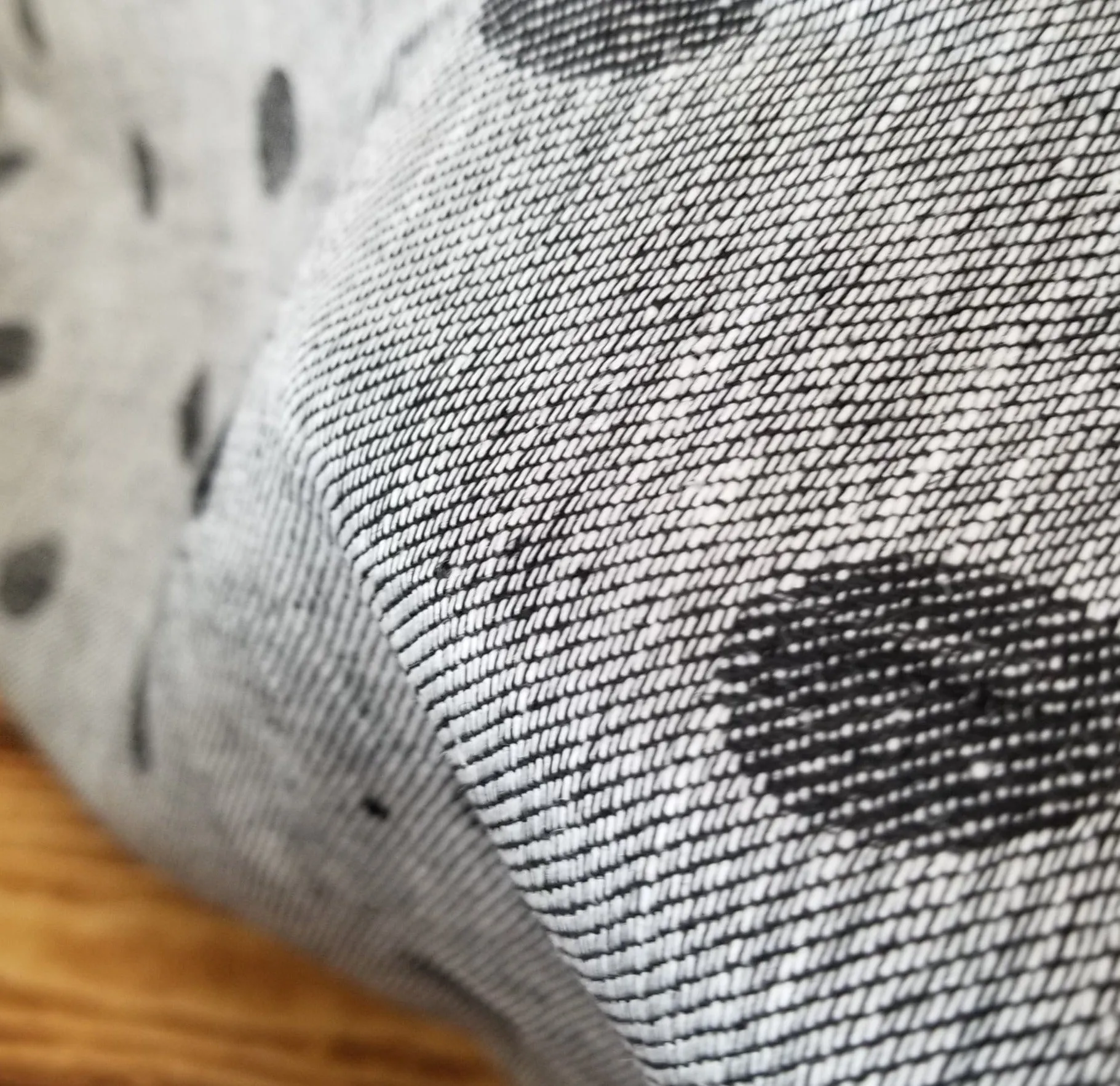 End of BOlt: 1/2 yard of Designer Deadstock Linen Reversible Dots Black and Ivory Jacquard Woven-remnant