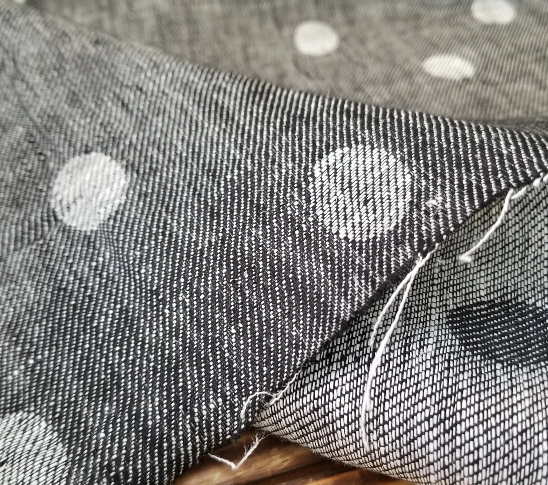 End of BOlt: 1/2 yard of Designer Deadstock Linen Reversible Dots Black and Ivory Jacquard Woven-remnant